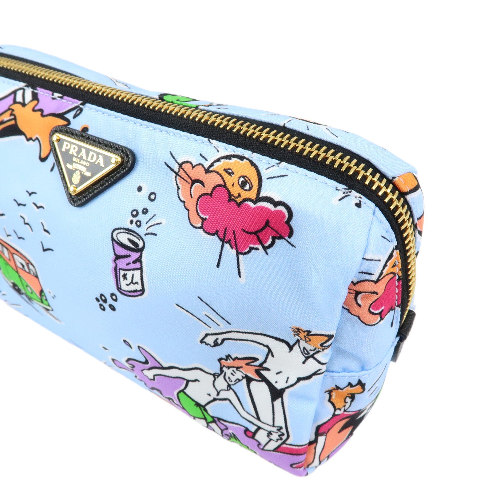 PRADA Triangle Logo Nylon Cosmetic Pouch Light Blue 1NS693