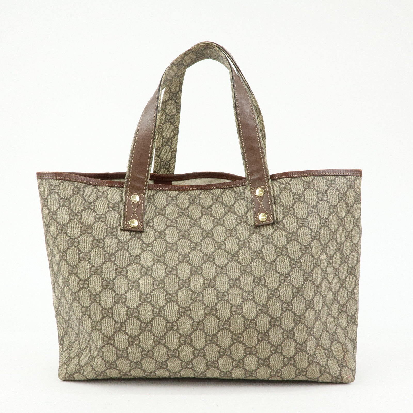 GUCCI GG Supreme Sherry Leather Tote Bag Beige Brown 211134