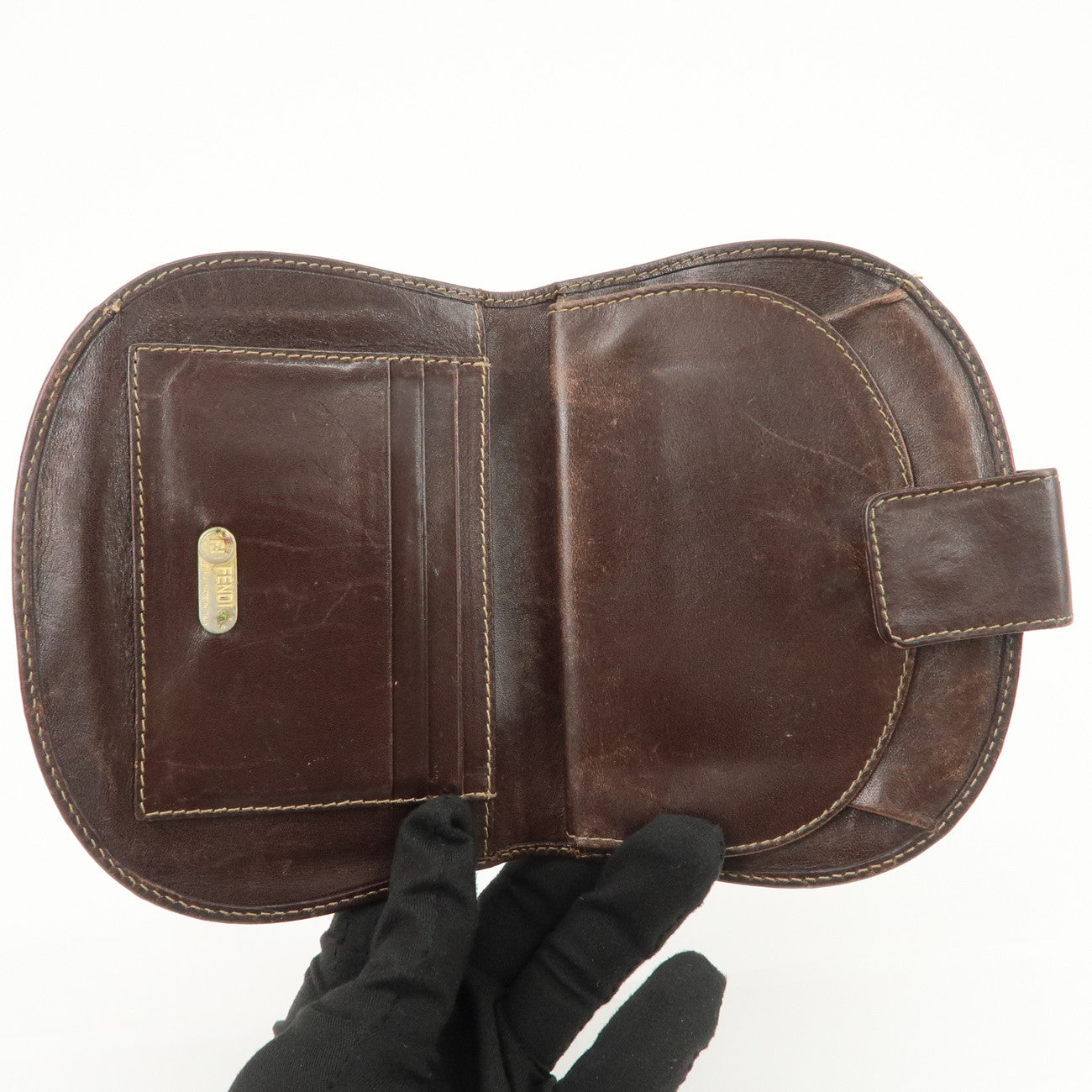 FENDI Zucca Canvas Leather Compact Wallet Black Brown 01223