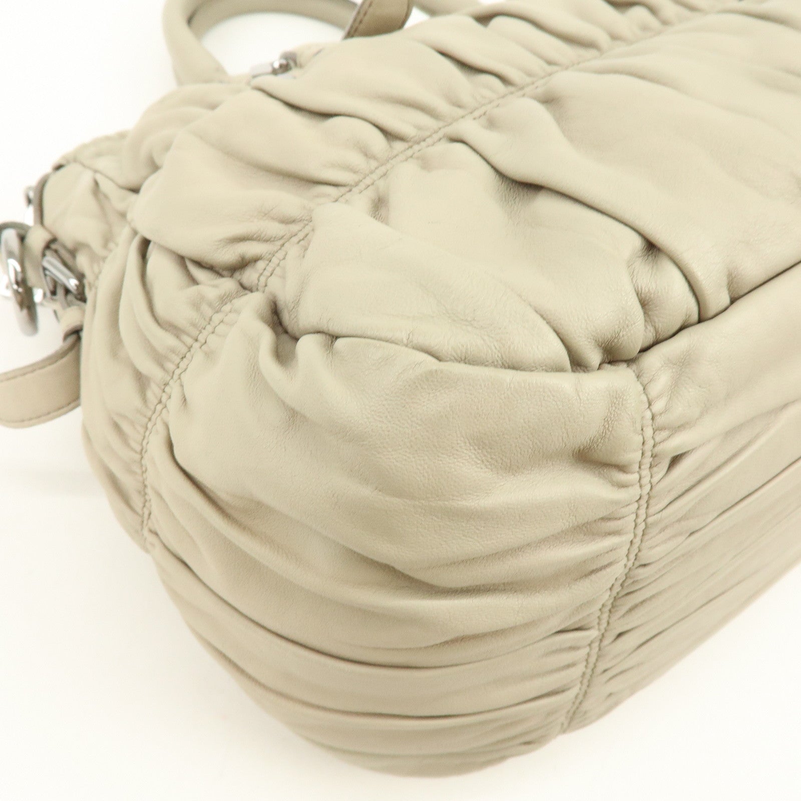 PRADA Leather 2Way Bag Hand Bag Shoulder Bag Beige