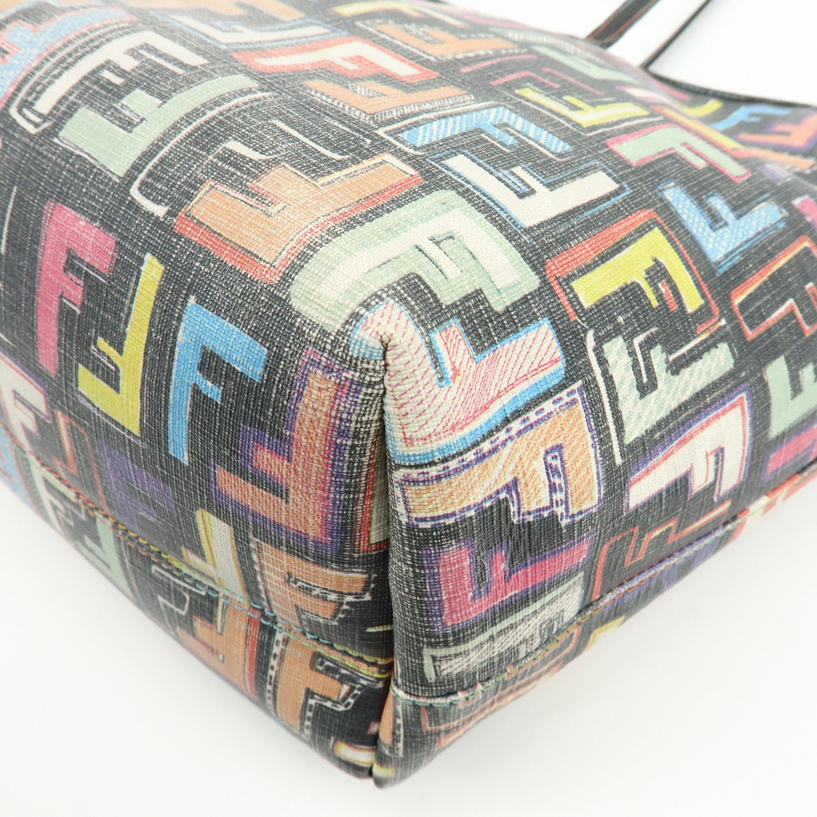 FENDI Zucca PVC Leather Tote Shoulder Bag Multicolor Black 8BH185