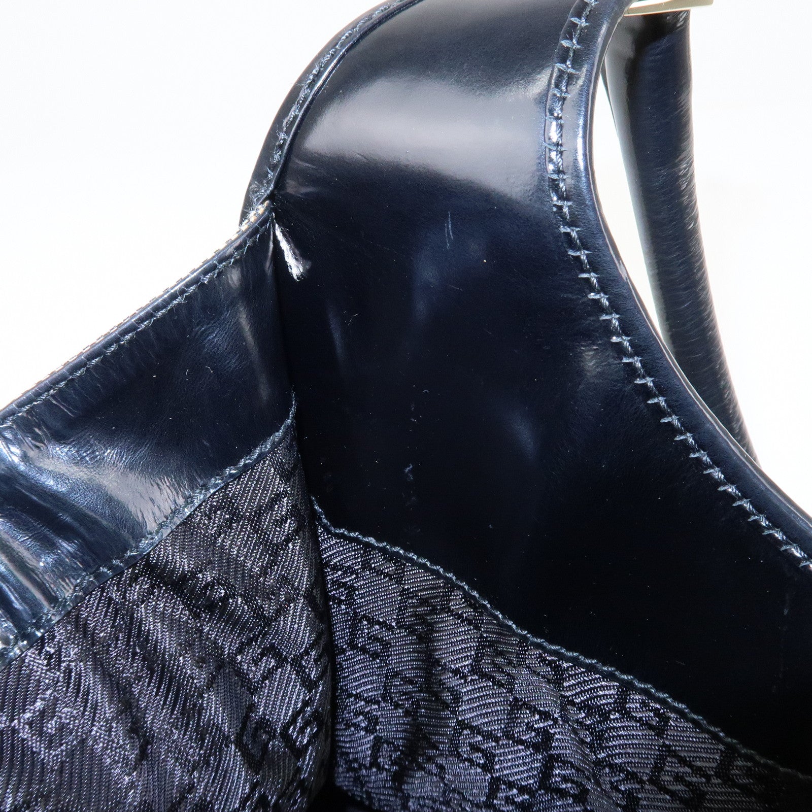 GUCCI Jackie Leather Shoulder Bag Beige Black 002.1067 Used