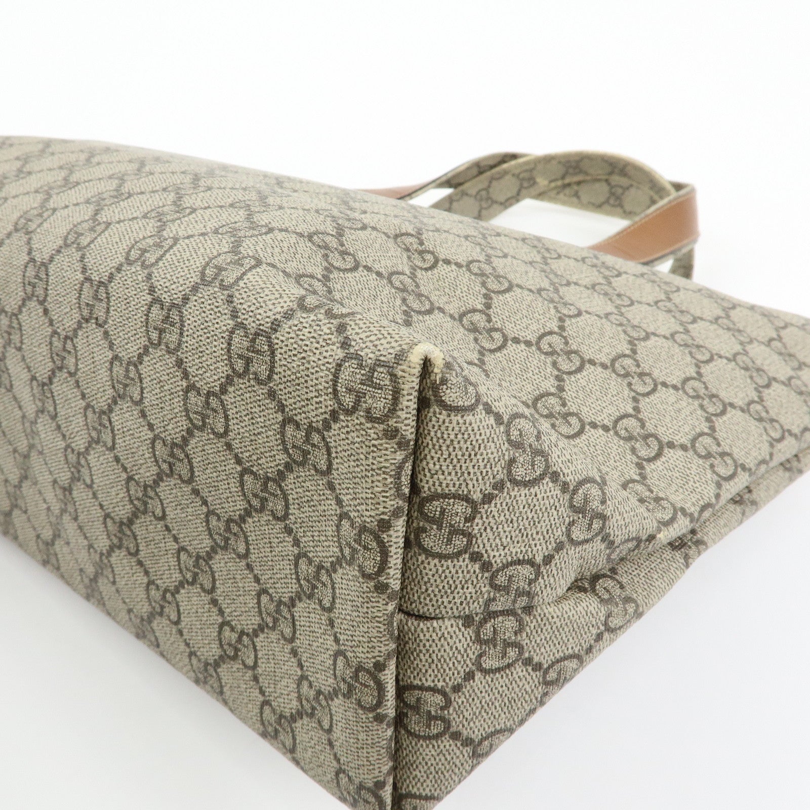 GUCCI sherry GG Supreme Leather Tote Hand Bag Beige Brown 211134