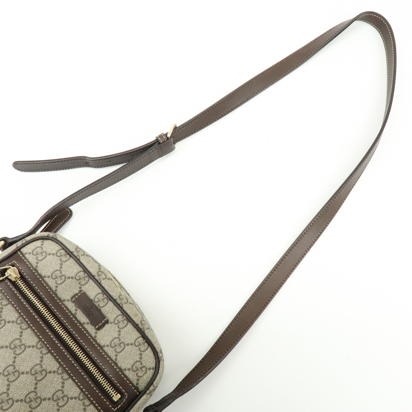 GUCCI GG Supreme Leather Shoulder Crossbody Bag Beige Brown 233268