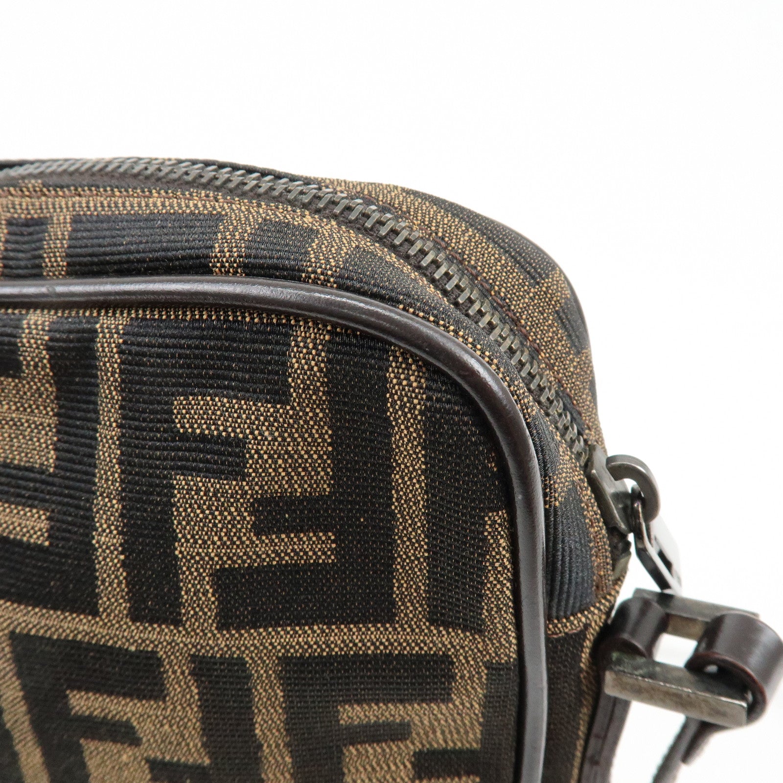 FENDI Zucca Canvas Leather Shoulder Bag Crossbody Bag Brown 8BT053
