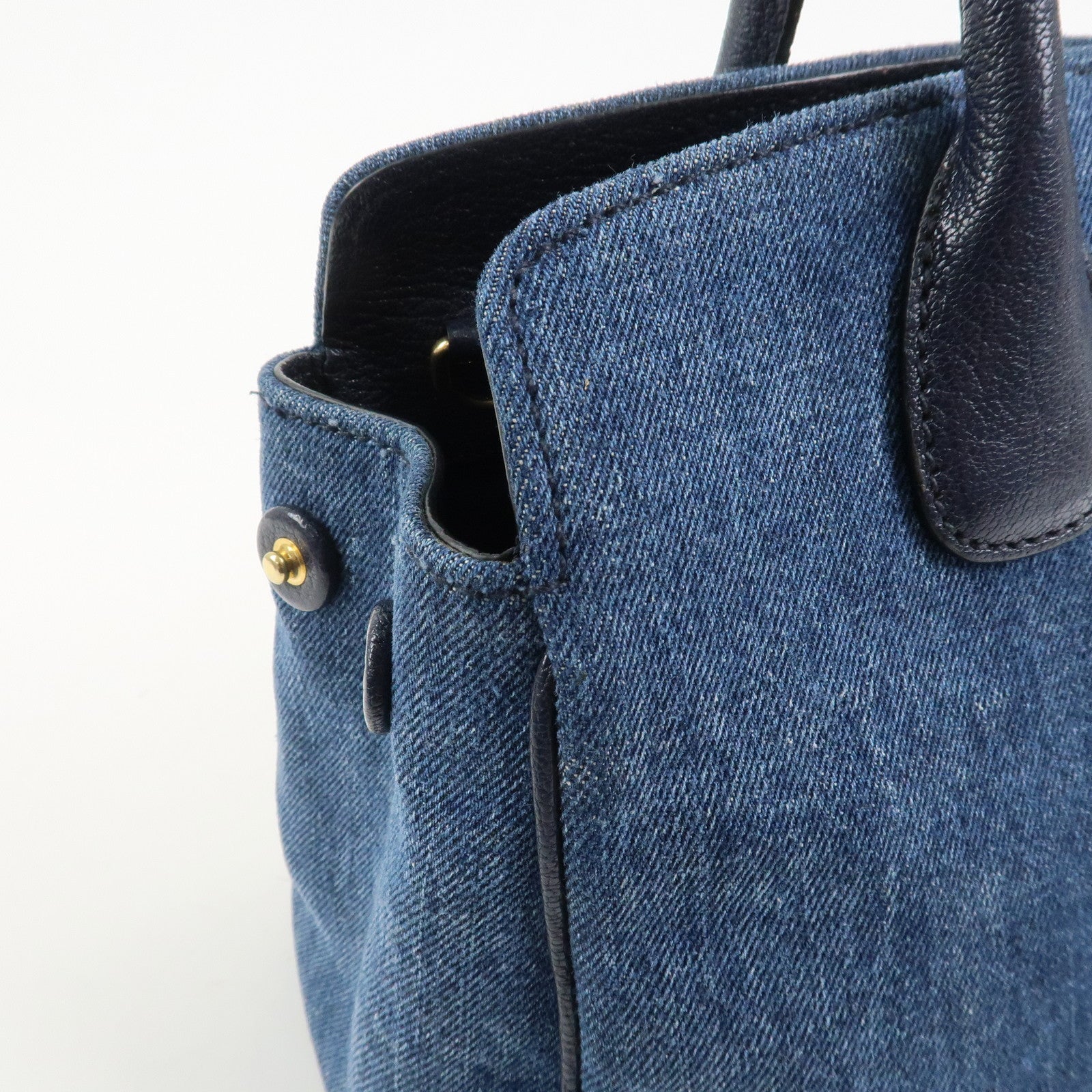 MIU MIU Madras Denim Leather 2Way Hand Bag Shoulder Bag 5BA130