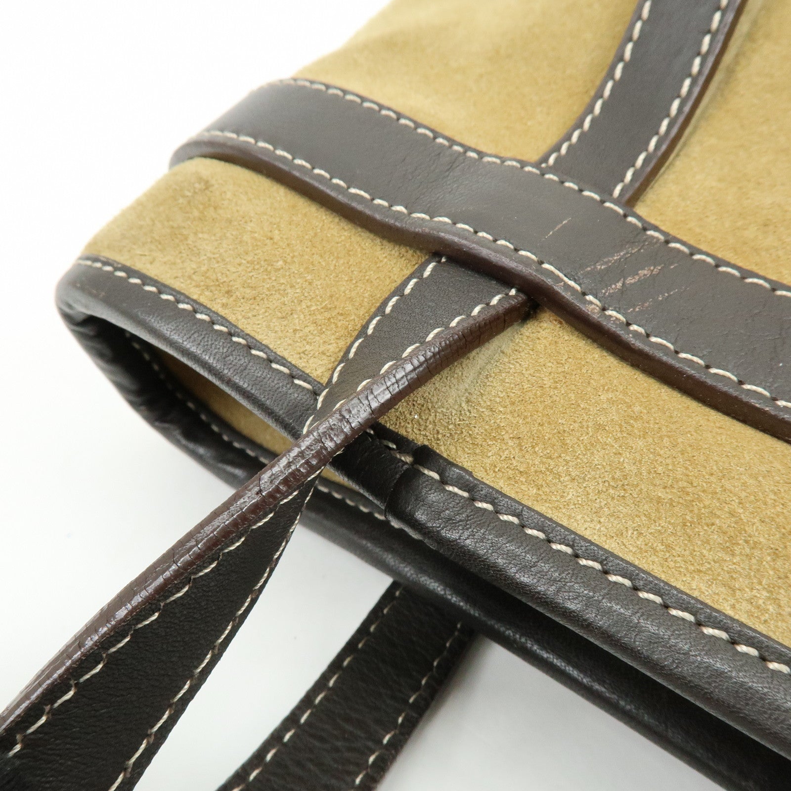 LOEWE Anagram Suede Calf Leather Hand Bag Tote Bag Brown