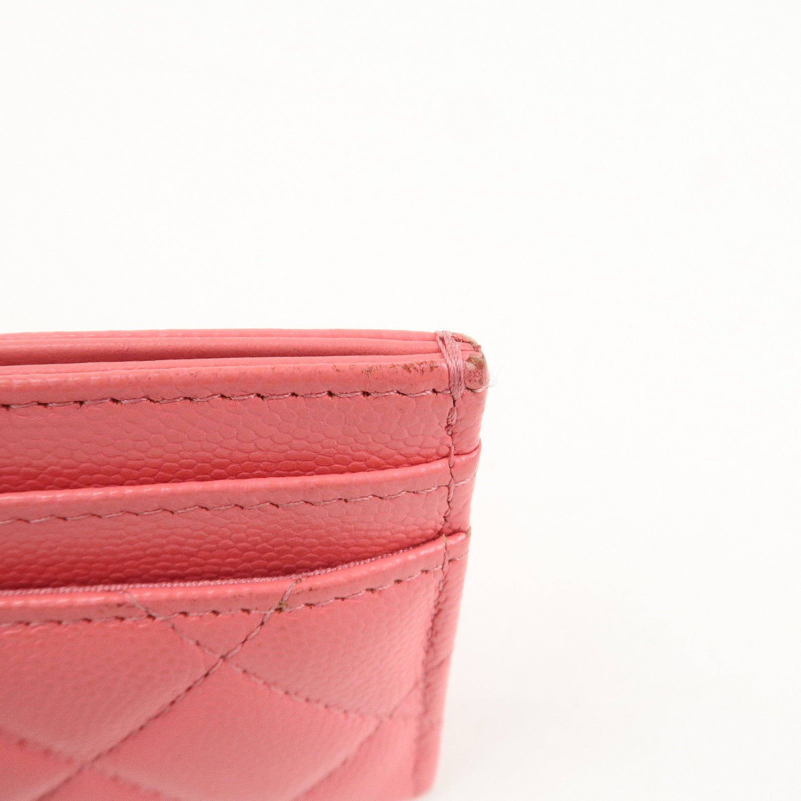 CHANEL COCO Mark Matelasse Caviarskin Card Case Pink