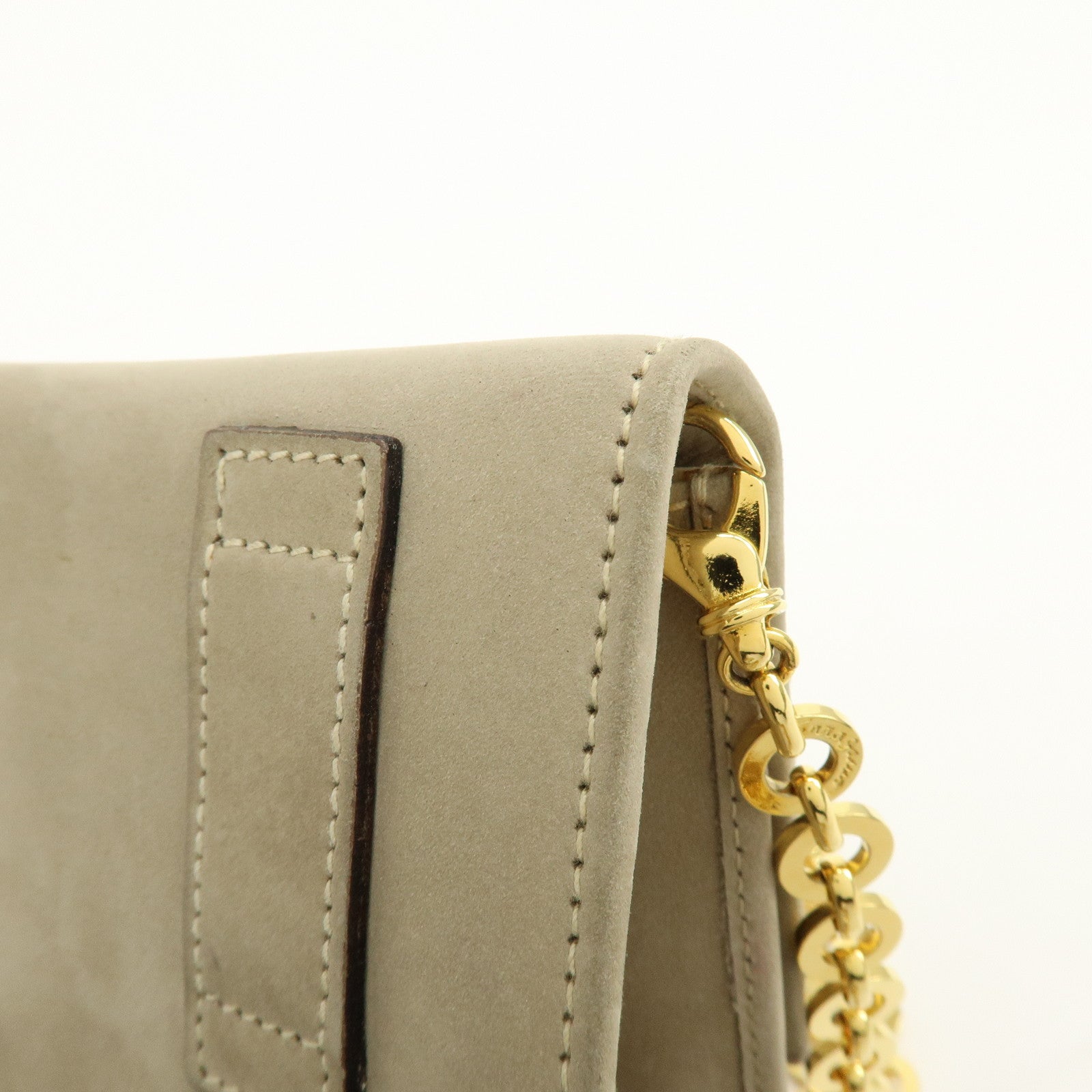 Ferragamo Vara Suede 3Way Chain Shoulder Bag Clutch Waist Bag Beige