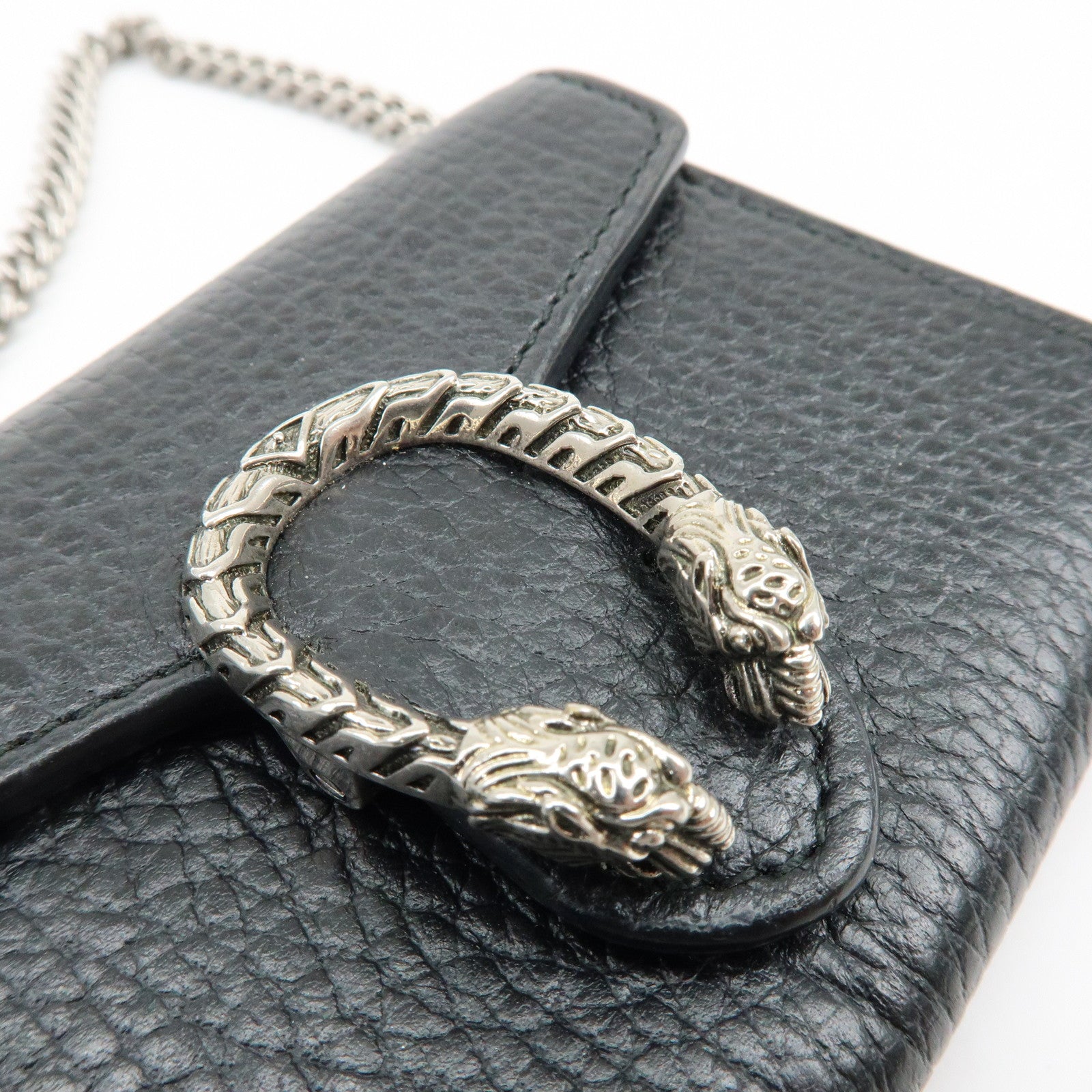 GUCCI Dionysus Leather Chain Compact Wallet Coin Case Black 574930