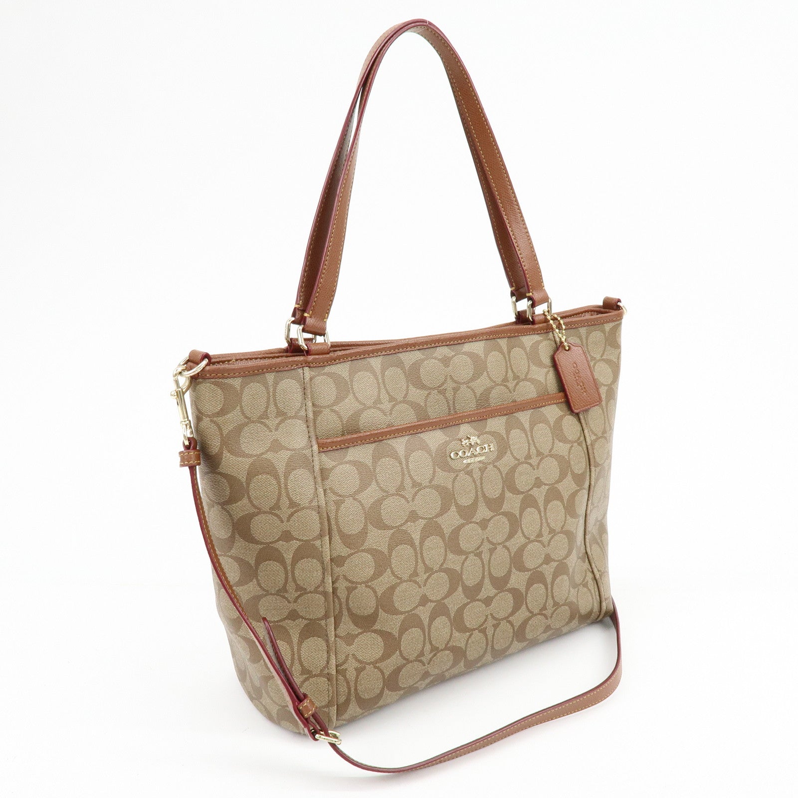 COACH Signature PVC Leather 2Way Shoulder Bag Tote Bag Beige Brown