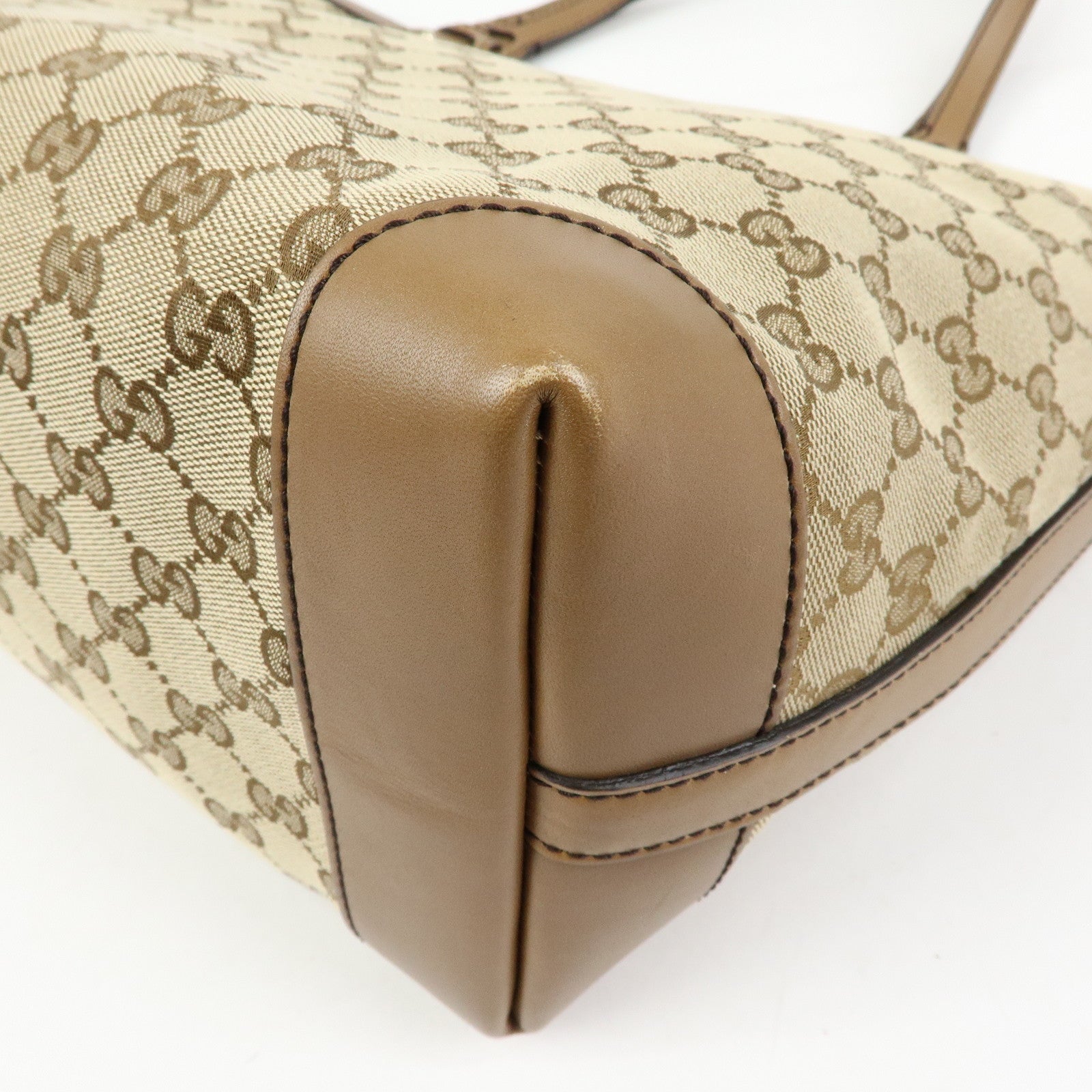GUCCI GG Canvas Leather Tote Bag Shoulder Bag Beige 247209