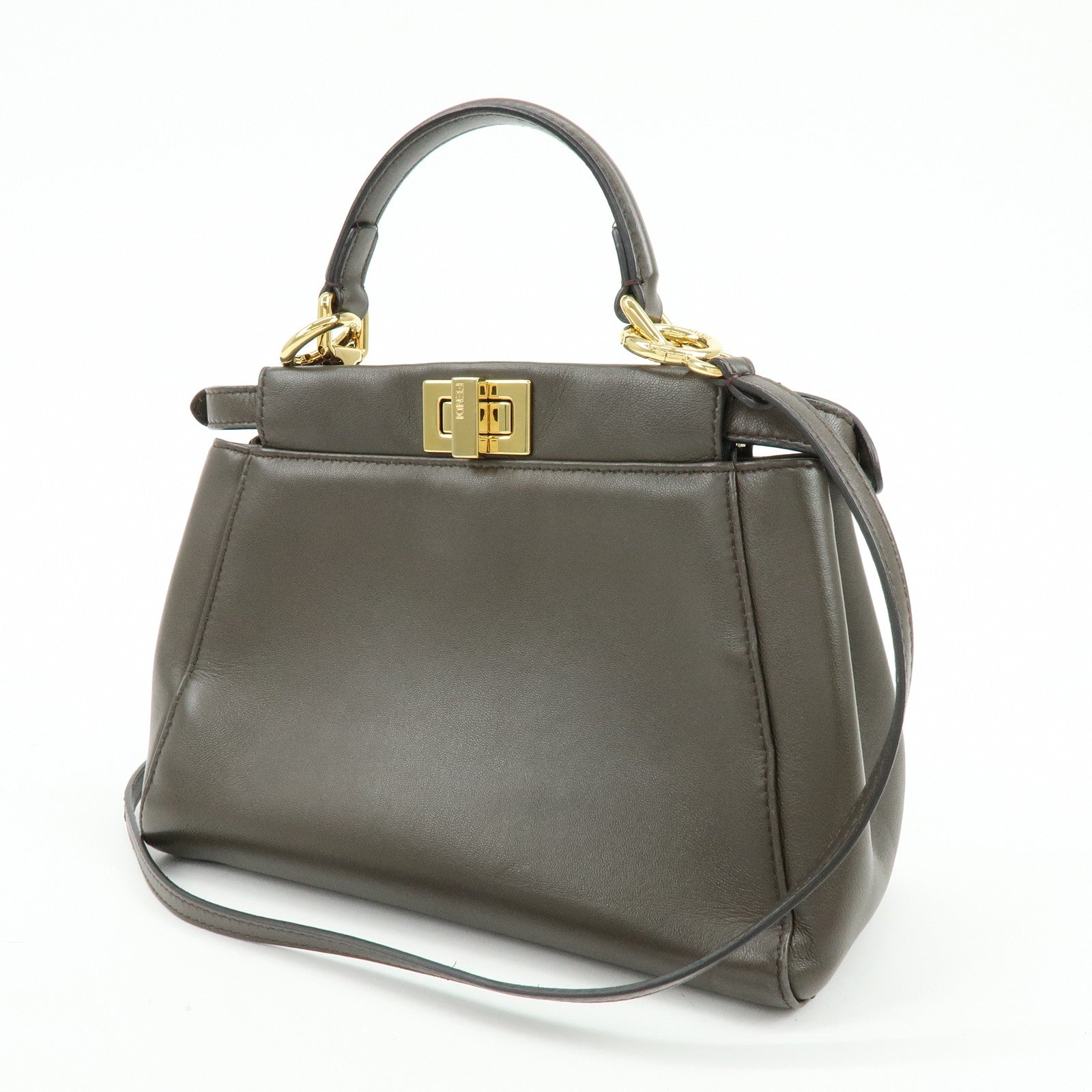 FENDI Mini Peekaboo Leather 2Way Bag Shoulder Bag Greige 8BN244