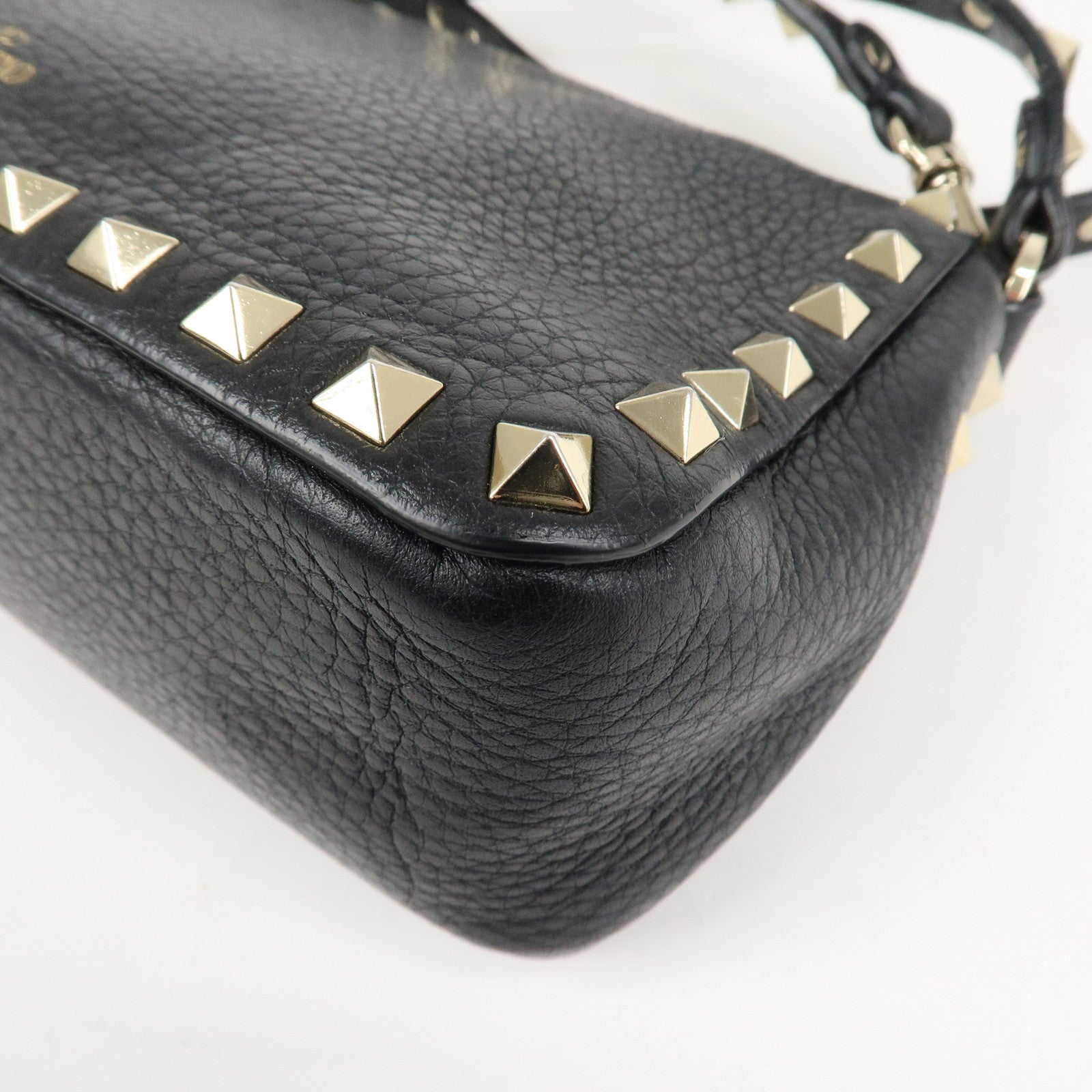 VALENTINO Rock Studs Grained Calf Leather 2Way Shoulder Bag Black