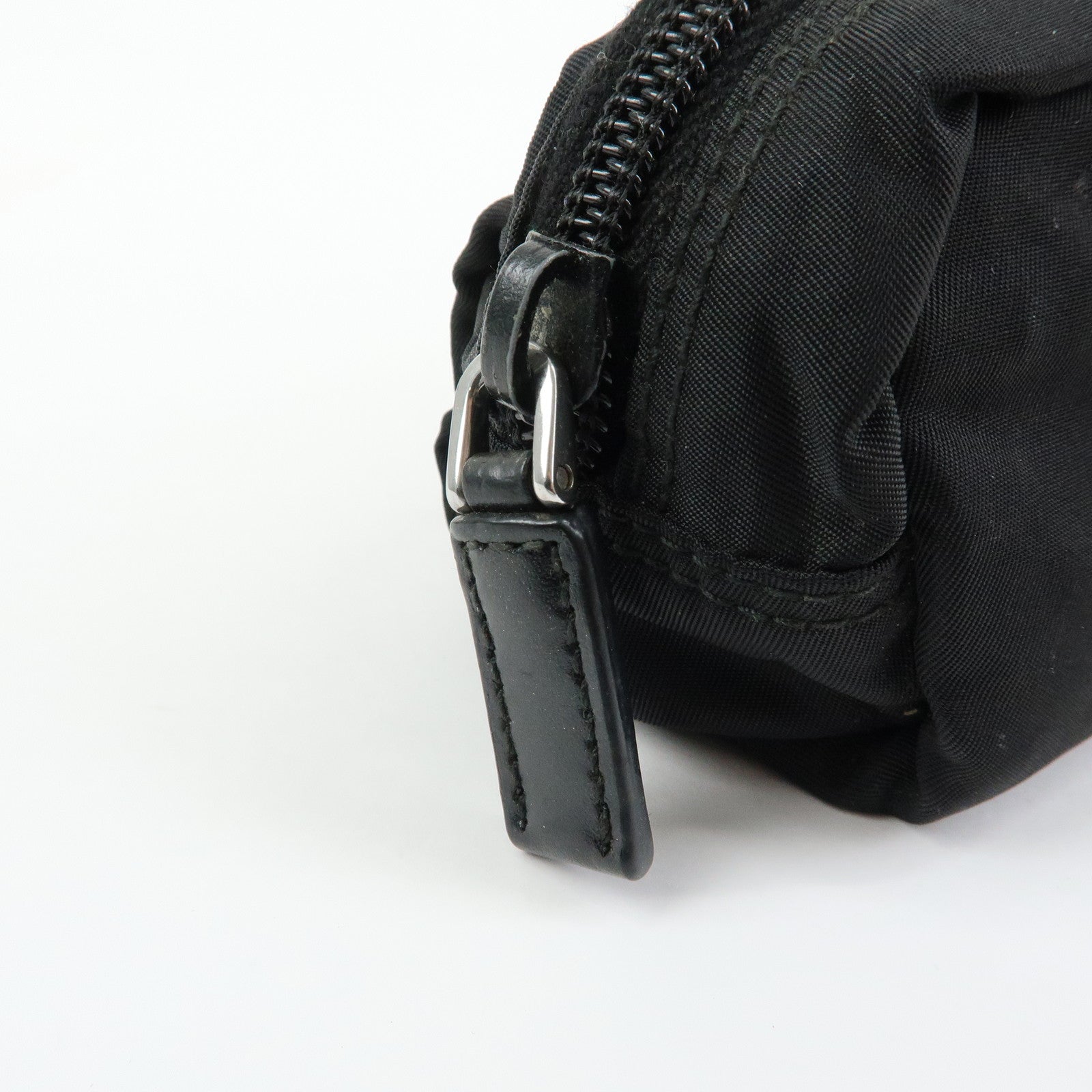 PRADA Triangle Logo Nylon Leather Pouch Cosmetic Case Black