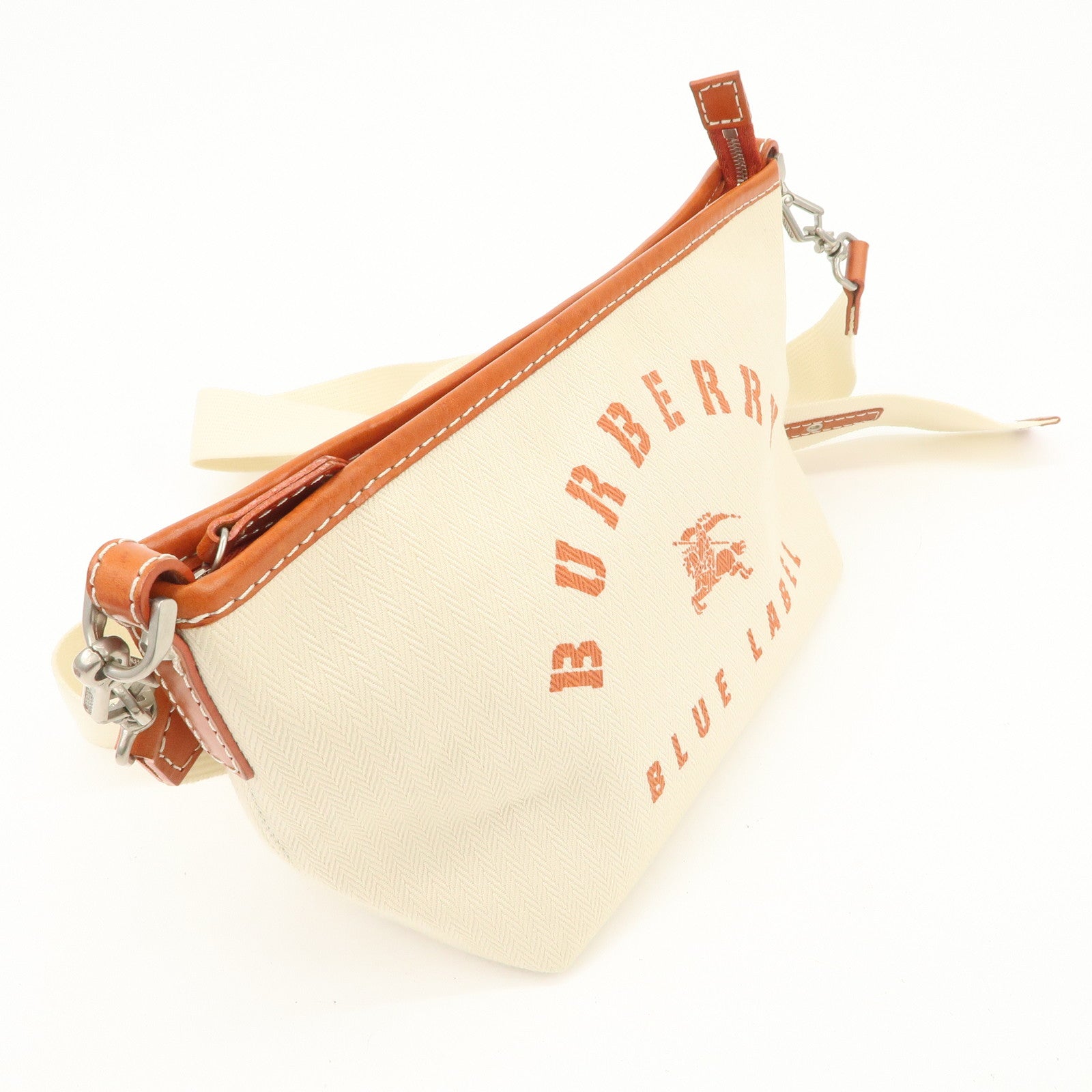 BURBERRY Blue Label  Canvas Leather Shoulder Bag Ivory Brown