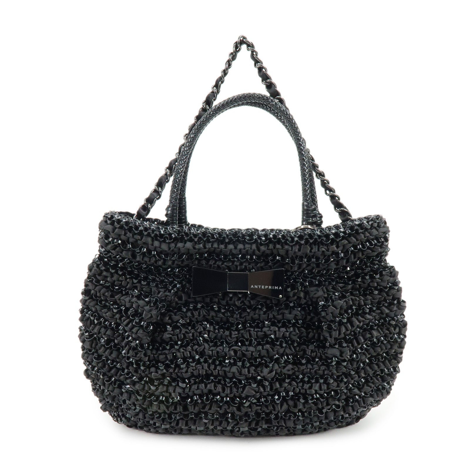 ANTEPRIMA PVC Wire Bag Ribbon 2Way Bag Hand Bag Black