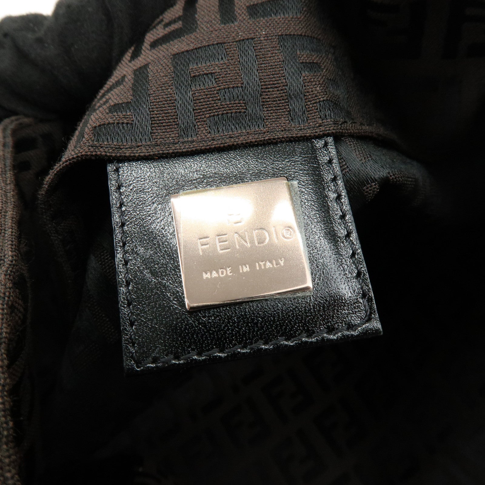 FENDI Zucchino Canvas Leather Tote Bag Hand Bag Brown 8BH018