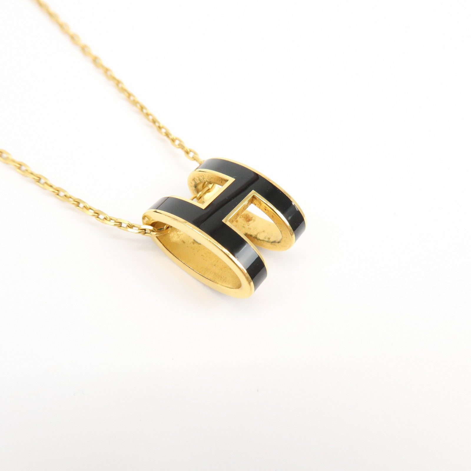 HERMES Pop H Metal Necklace Black Gold