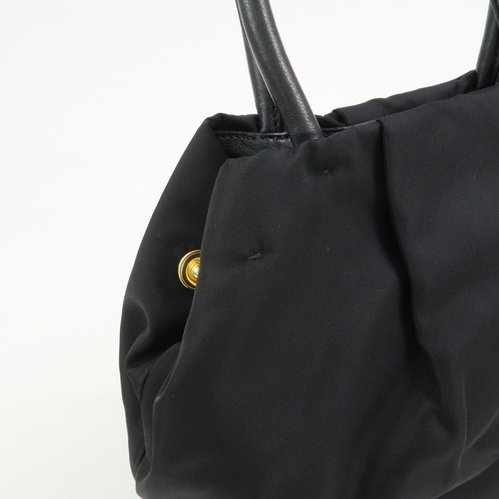 PRADA Nylon Leather Ribbon Hand Bag Tote Bag Black BN1601