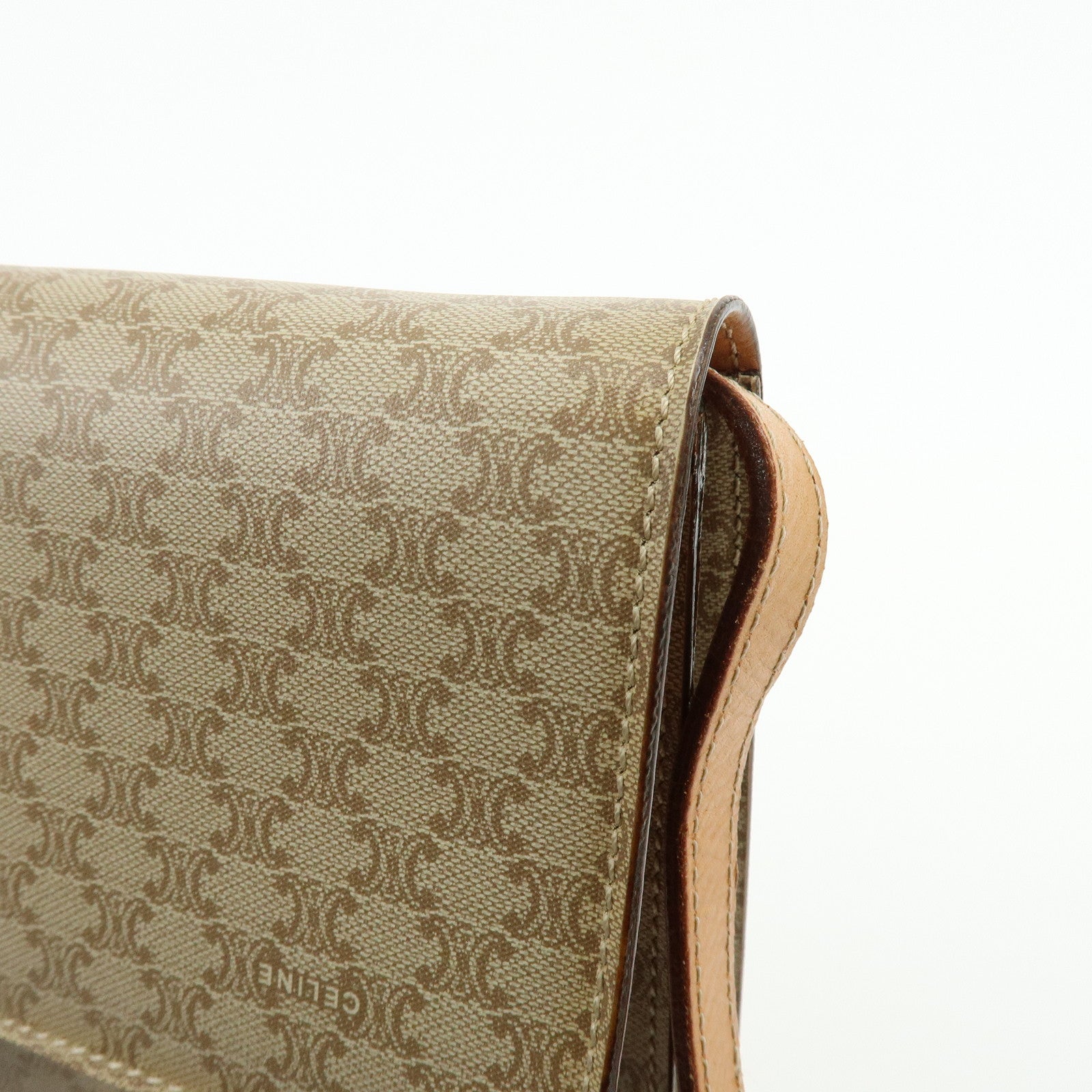 CELINE Macadam PVC Leather Shoulder Bag Clutch Bag Beige