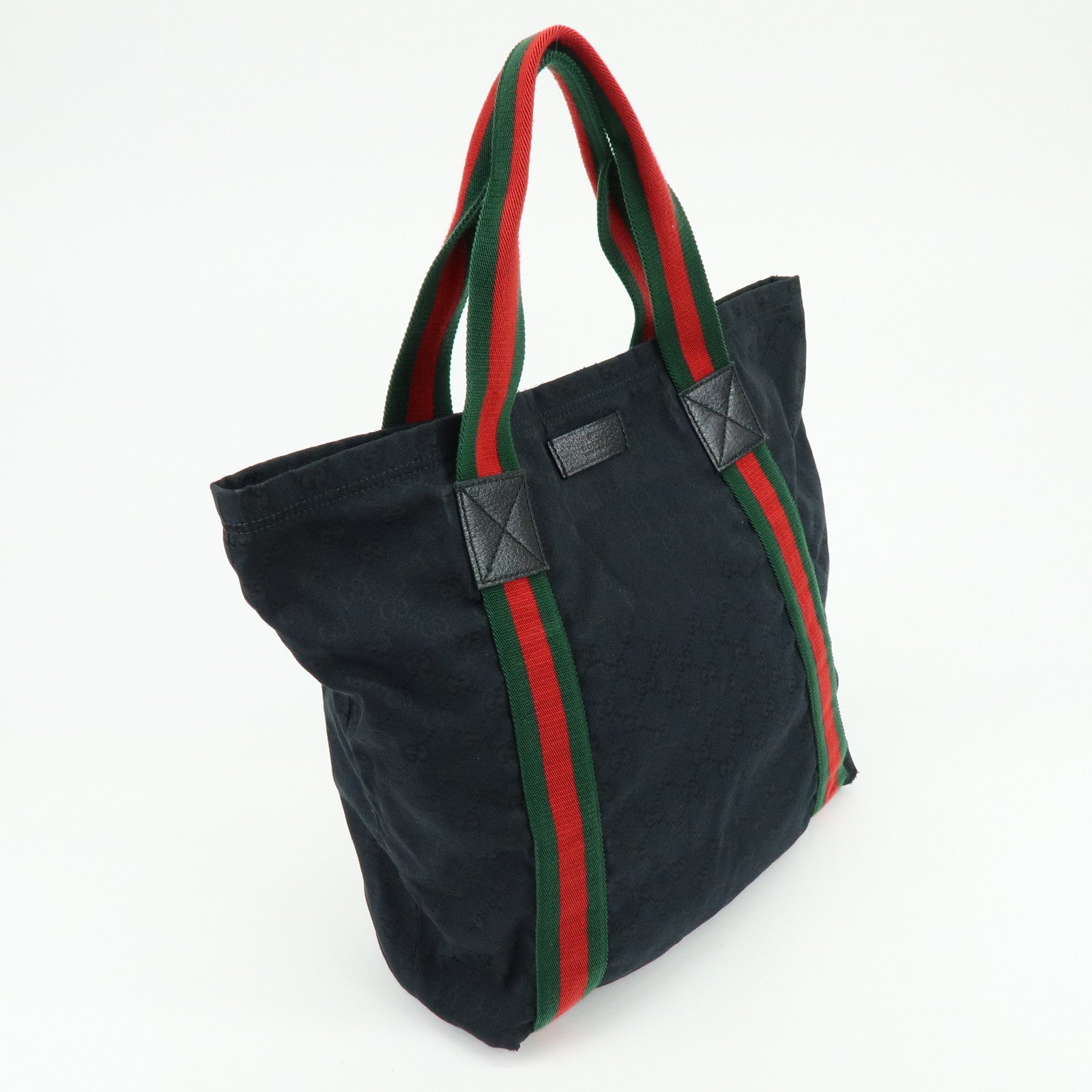 GUCCI Sherry GG Canvas Leather Tote Bag Shoulder Bag Black