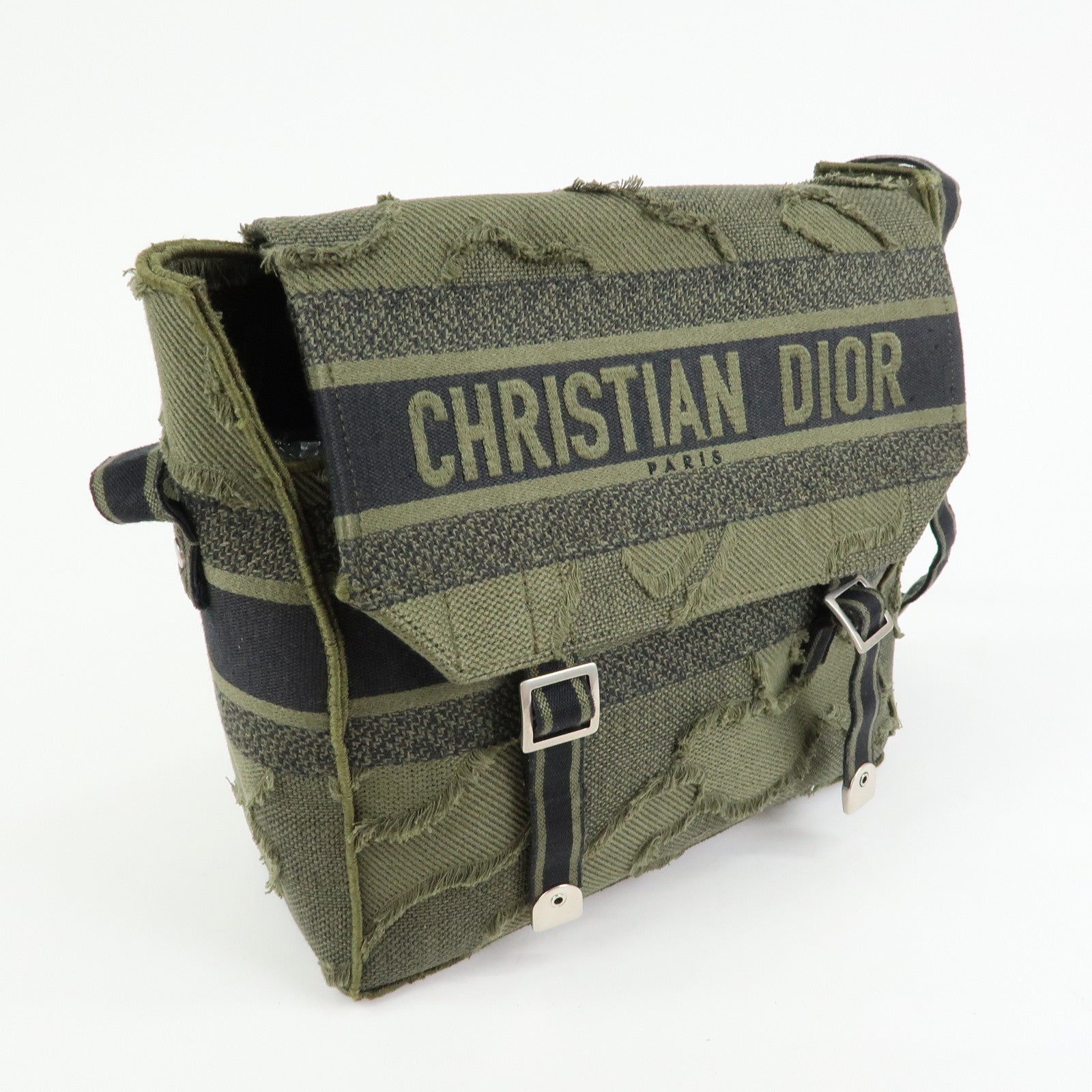 Christian Dior Dior Camp Cotton Canvas Shoulder Bag Khaki Black