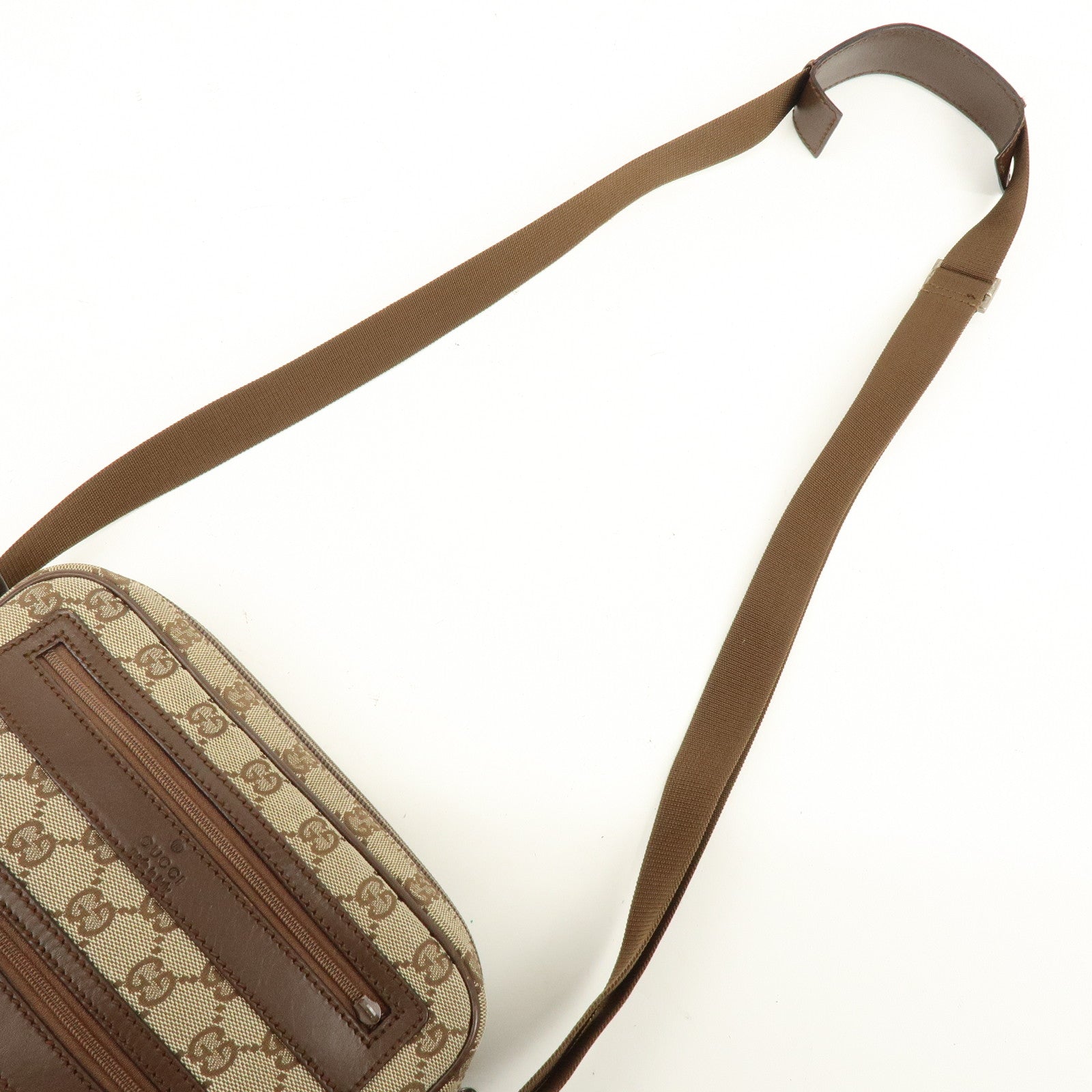 GUCCI GG Canvas Leather Shoulder Bag Crossbody Bag Brown 92551