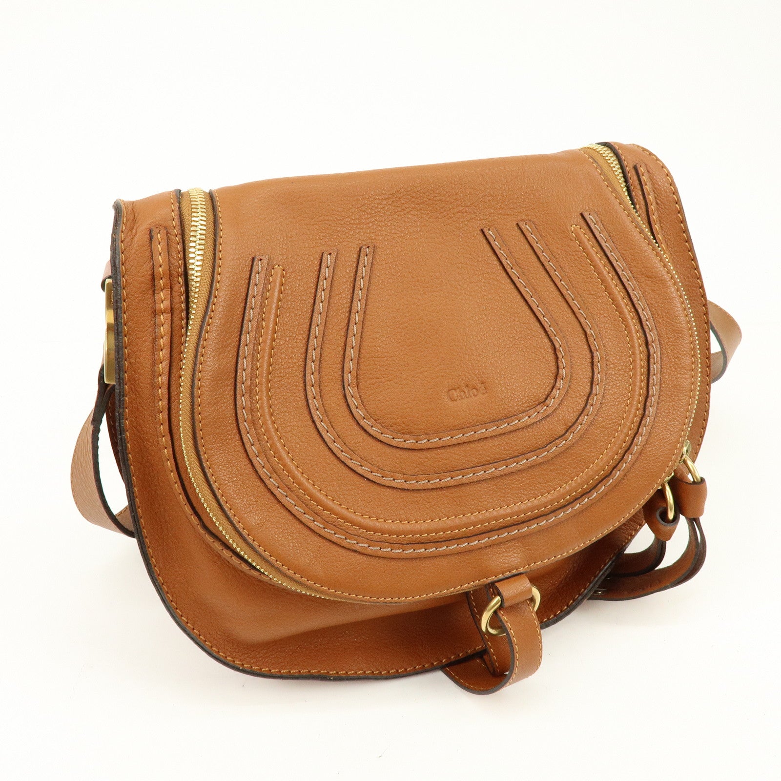 Chloe Marcie Leather Shoulder Bag Crossbody Bag Brown Camel