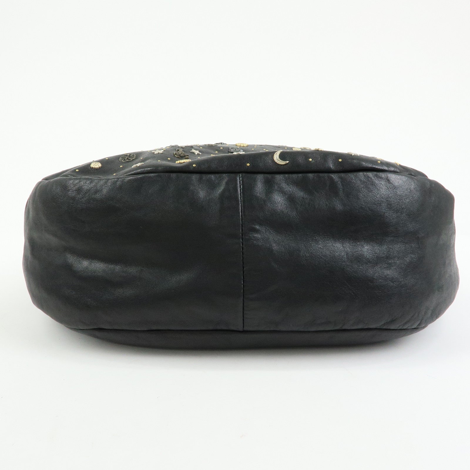 JIMMY CHOO Zodiac Leather Studs Shoulder Bag Hand Bag Black