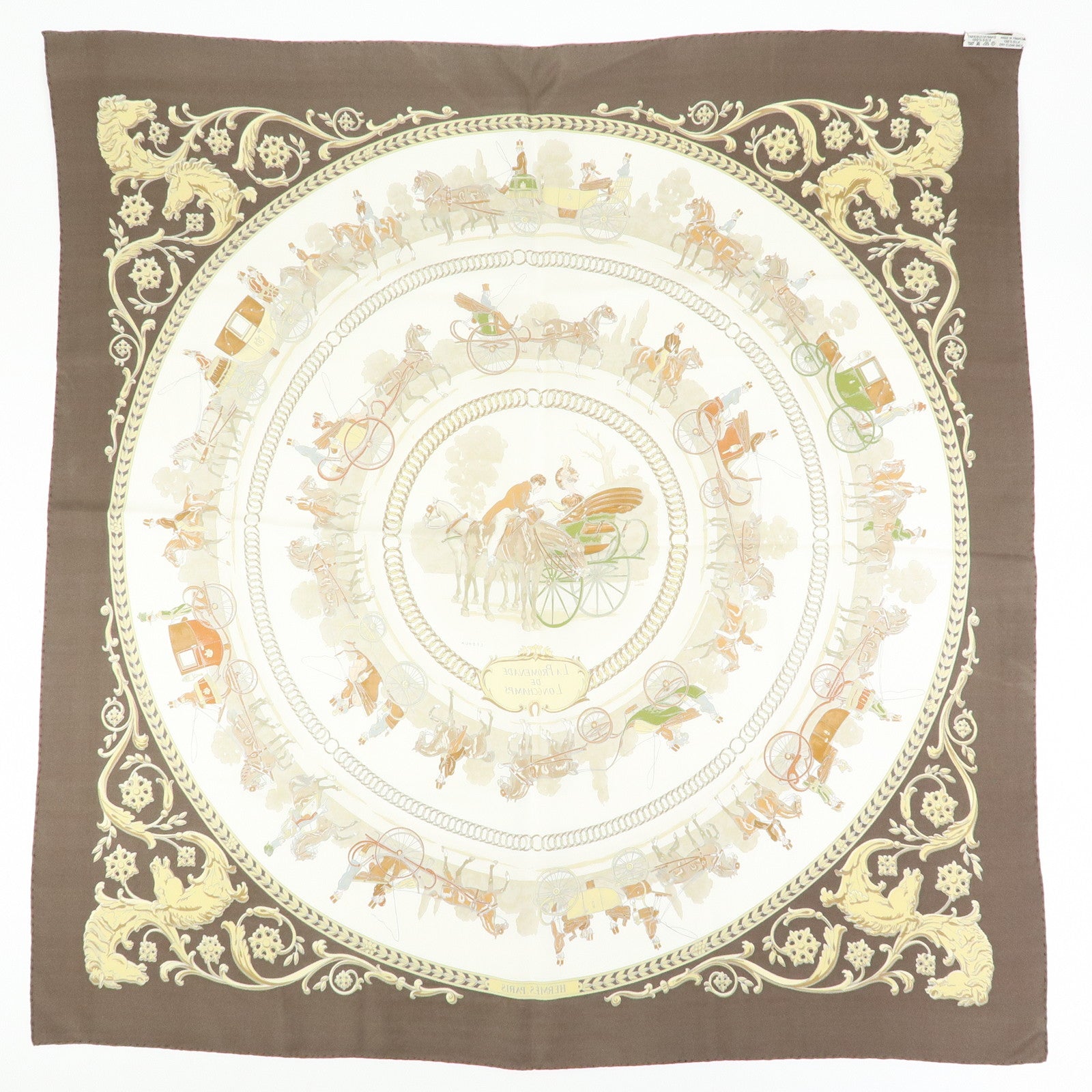 HERMES Carre 90 Silk 100% Scarf LA PROMENADE DE LONGCHAMPS