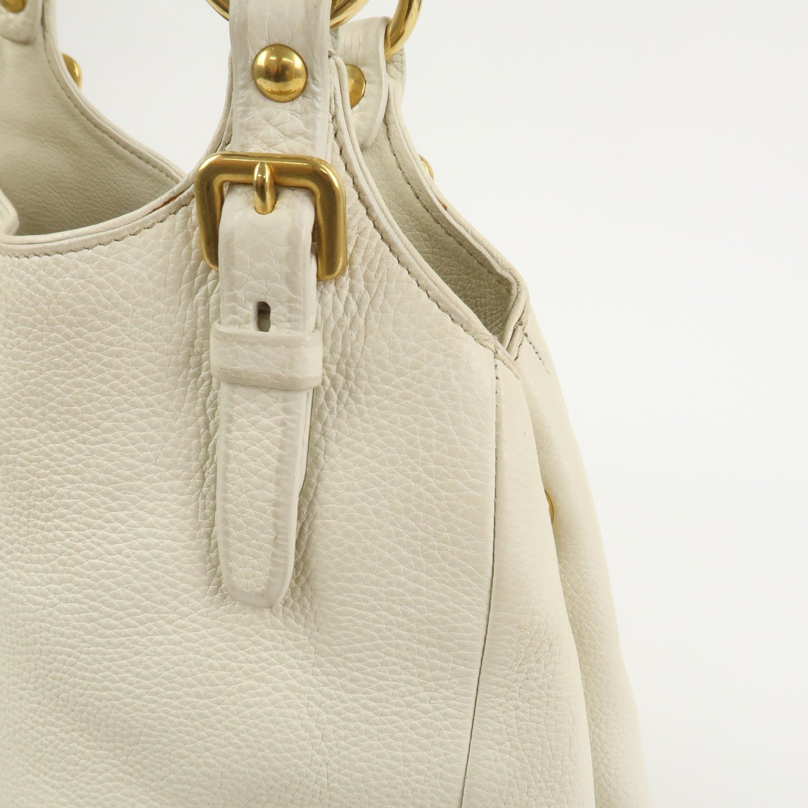 PRADA Logo Leather Shoulder Bag Hand Bag Ivory Gold BR4085