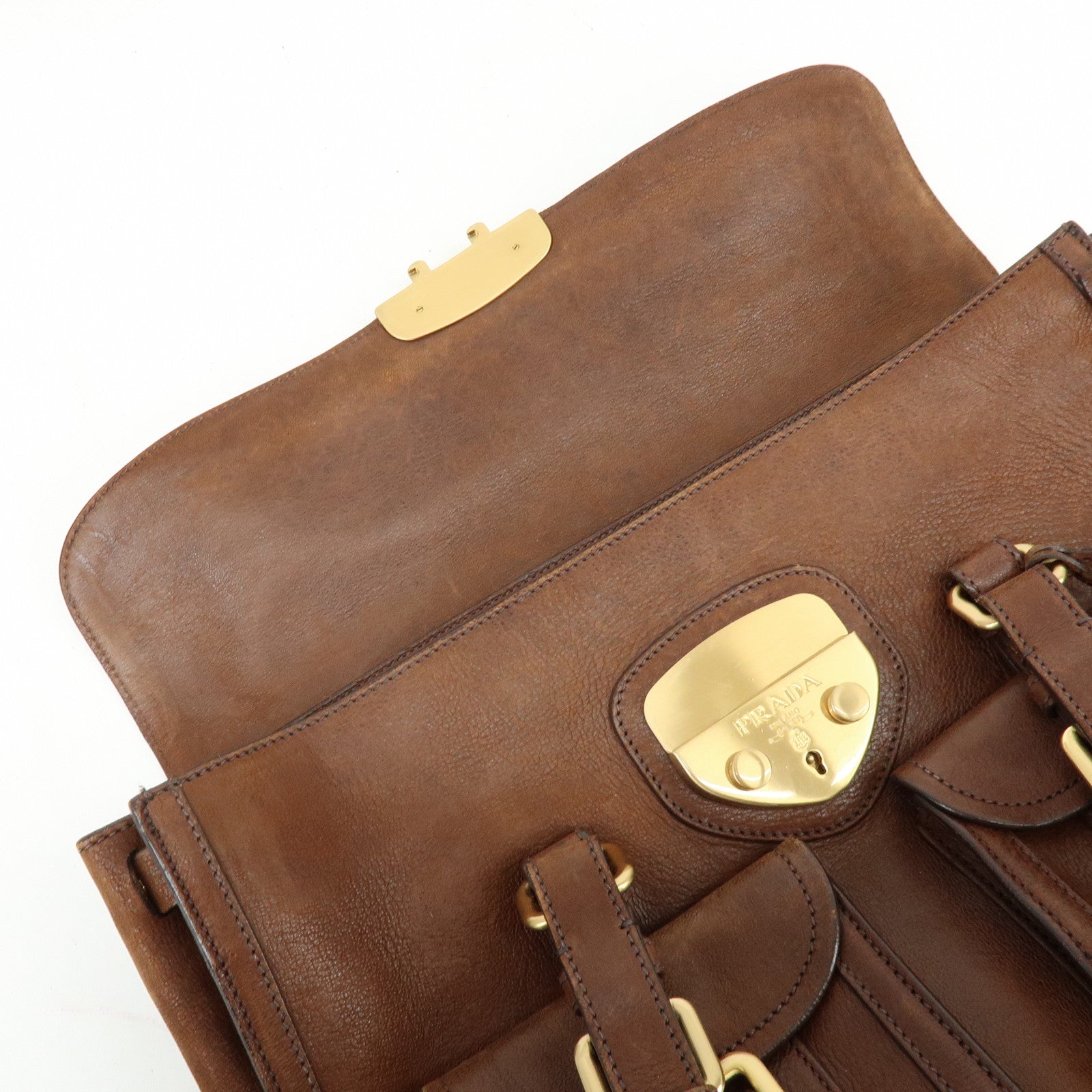 PRADA Leather Shoulder Bag Hand Bag Brown BR3130