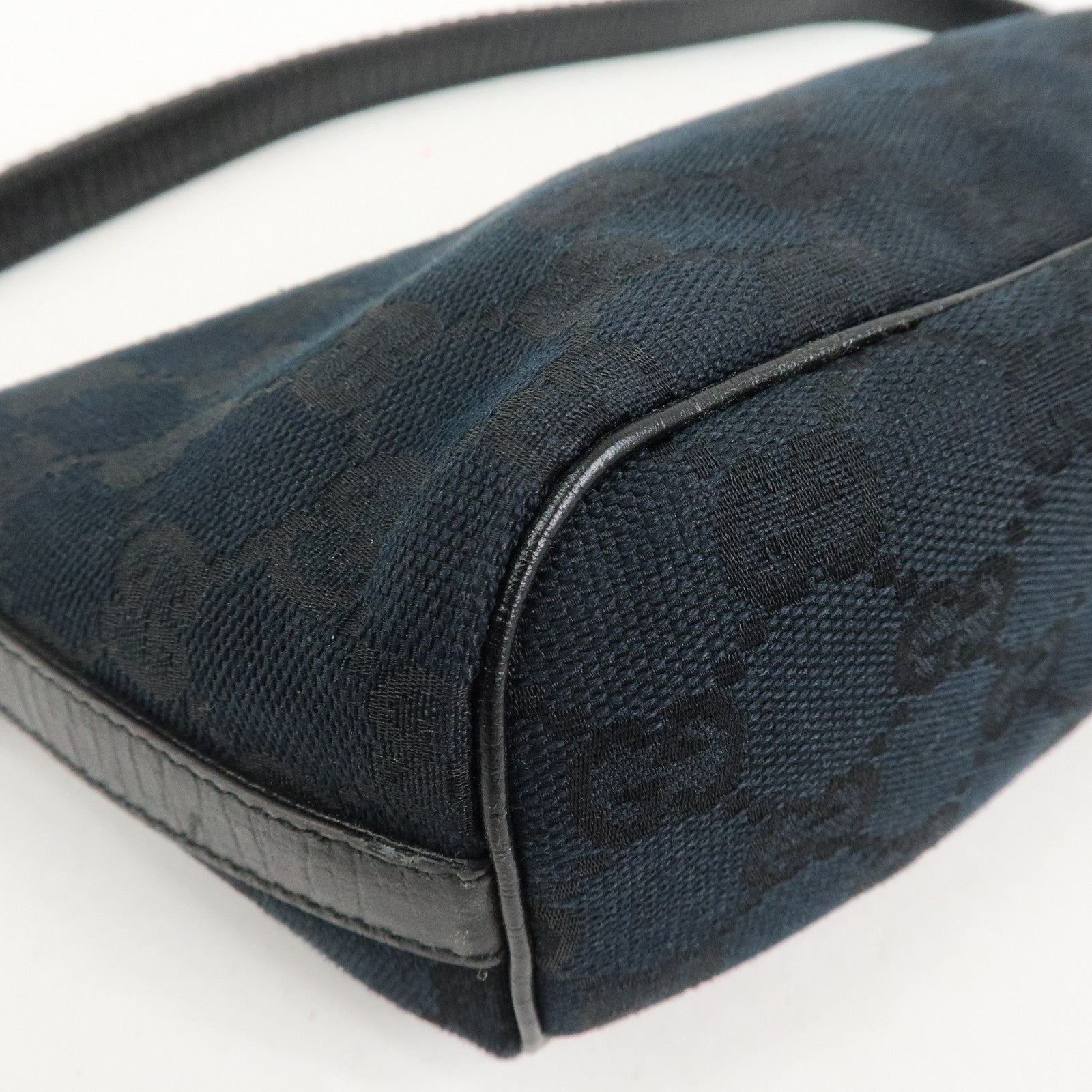 GUCCI Boat Bag Sherry GG Canvas Leather Hand Bag Black 141809