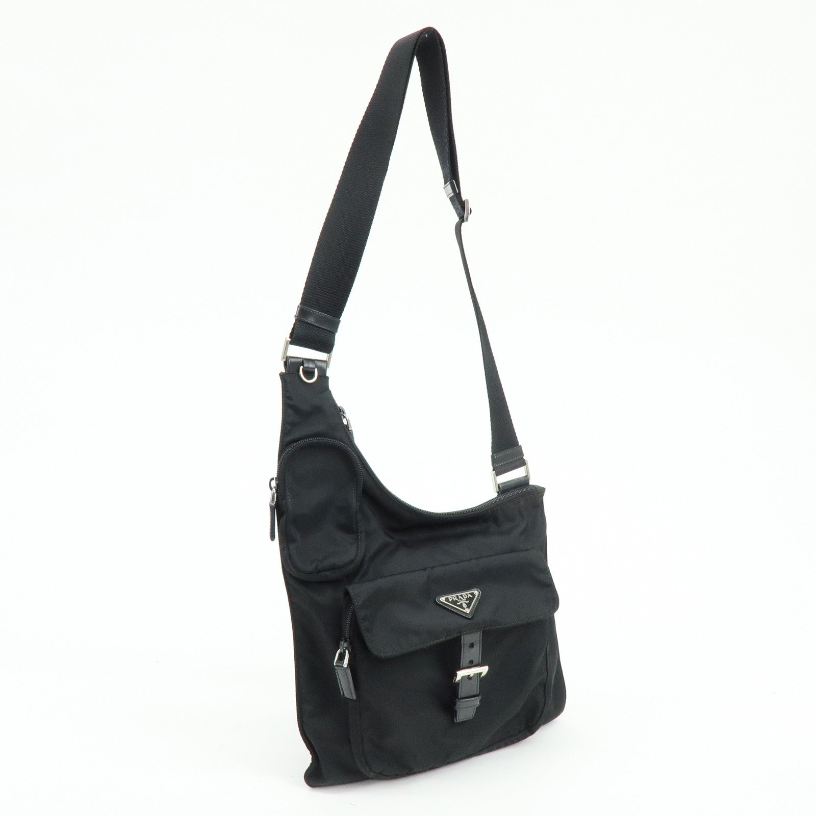 PRADA Triangle Logo Nylon Leather Shoulder Bag Crossbody Bag Black