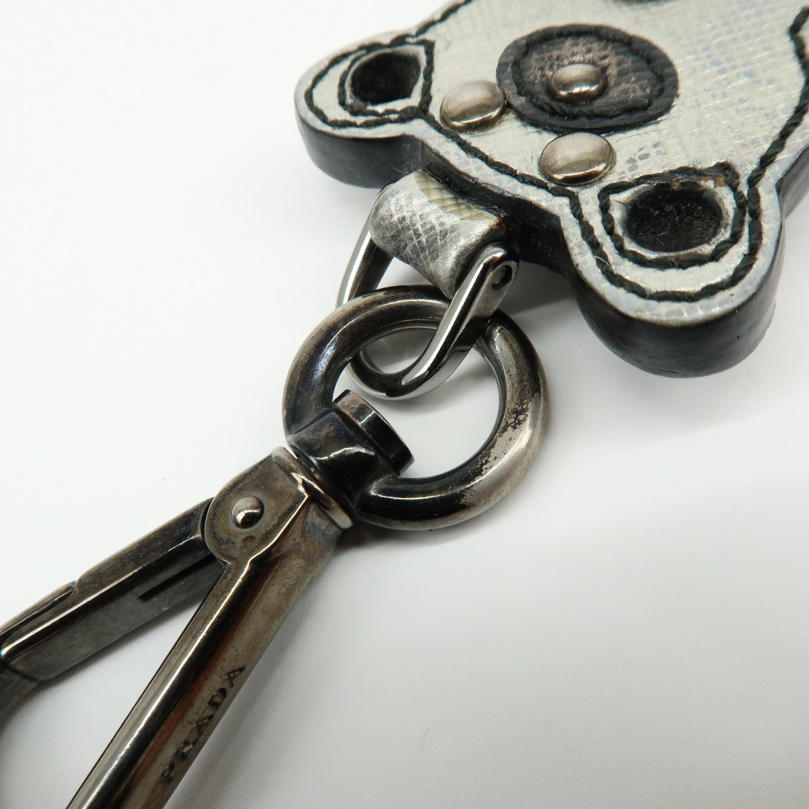 PRADA Saffiano Leather Bear Motif Bag Key Charm Silver