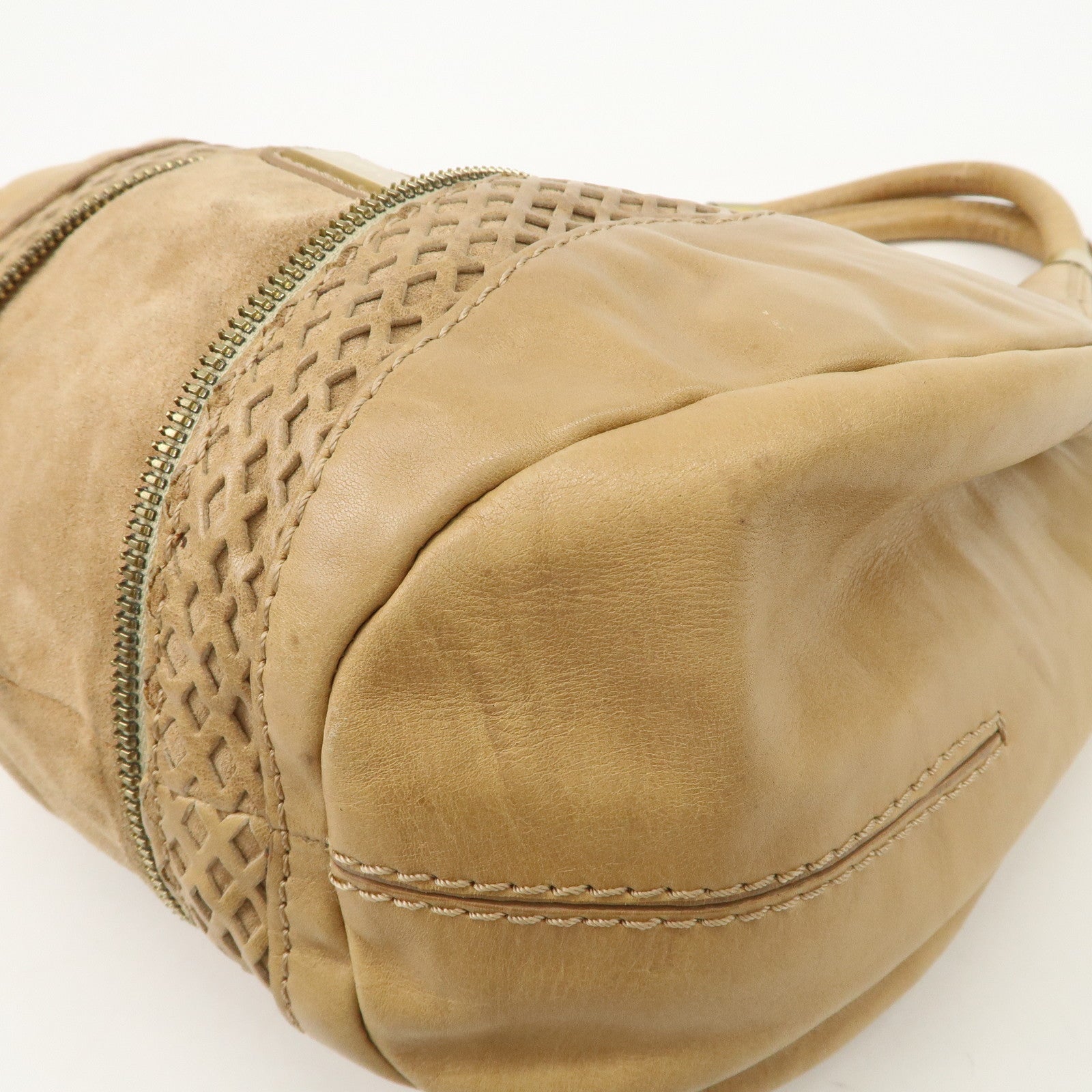 JIMMY CHOO Leather Shoulder Bag Hand Bag Beige Gold Hardware