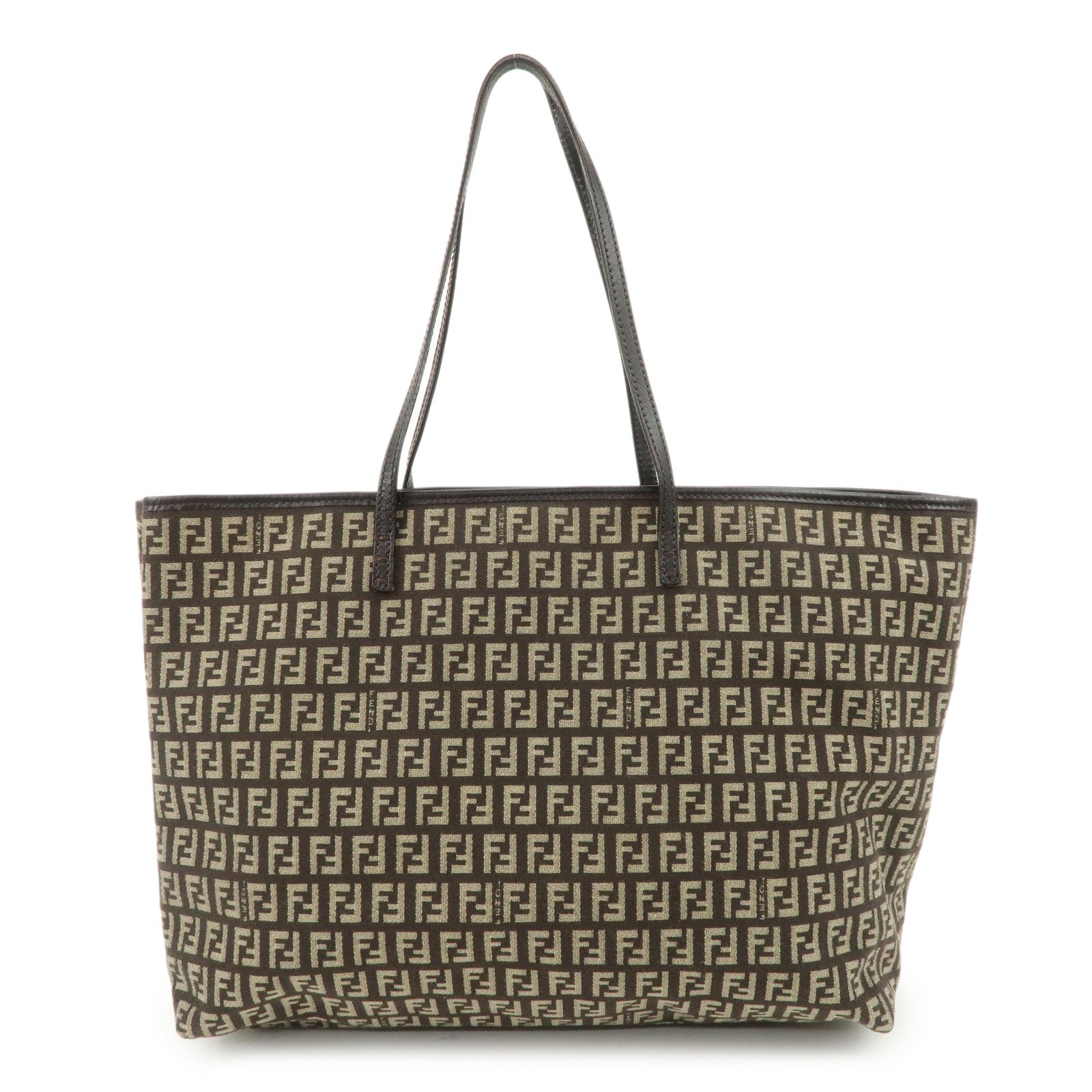 FENDI Zucchino Canvas Leather Tote Bag Beige Brown 8BH104