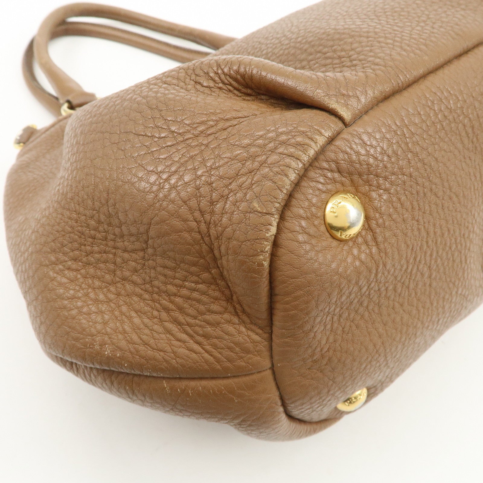 PRADA Calf Leather 2Way Bag Hand Bag Shoulder Bag Brown