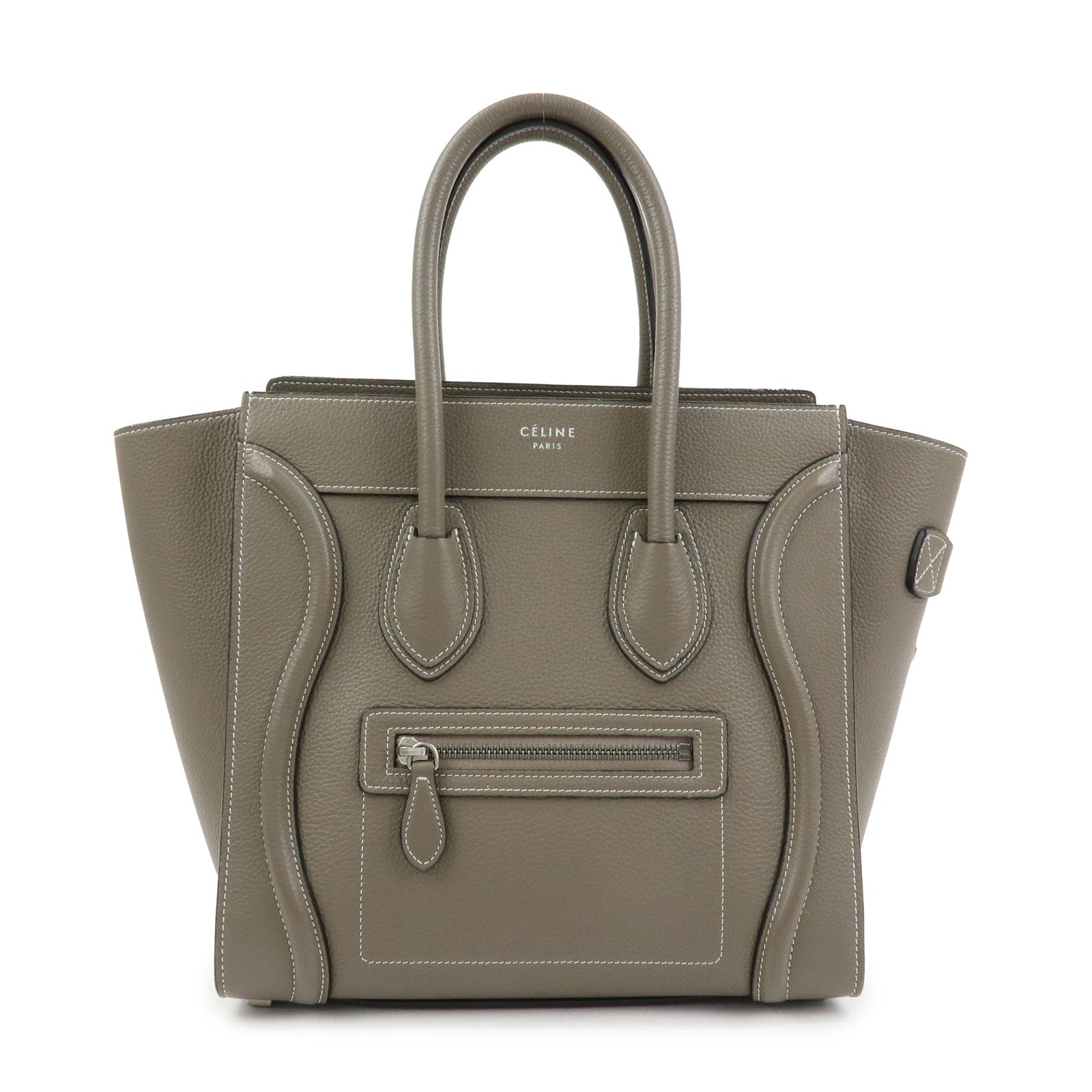 CELINE Luggage Micro Shopper Calf Leather Hand Bag Gray