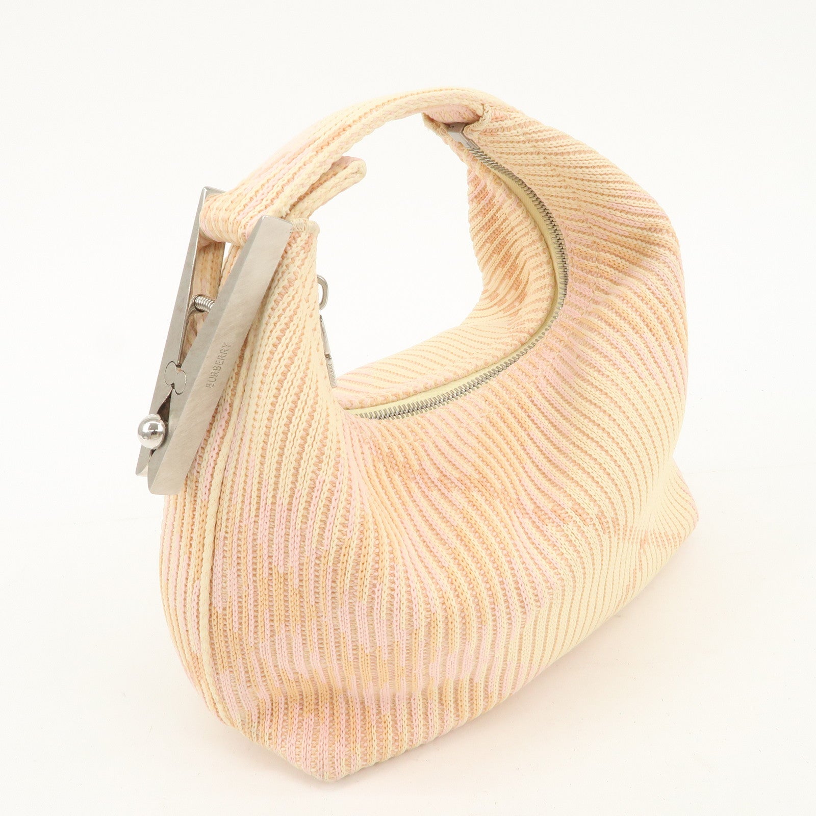 BURBERRY Cotton Mini Peg Duffle Hand Bag Beige Pink Yellow Used