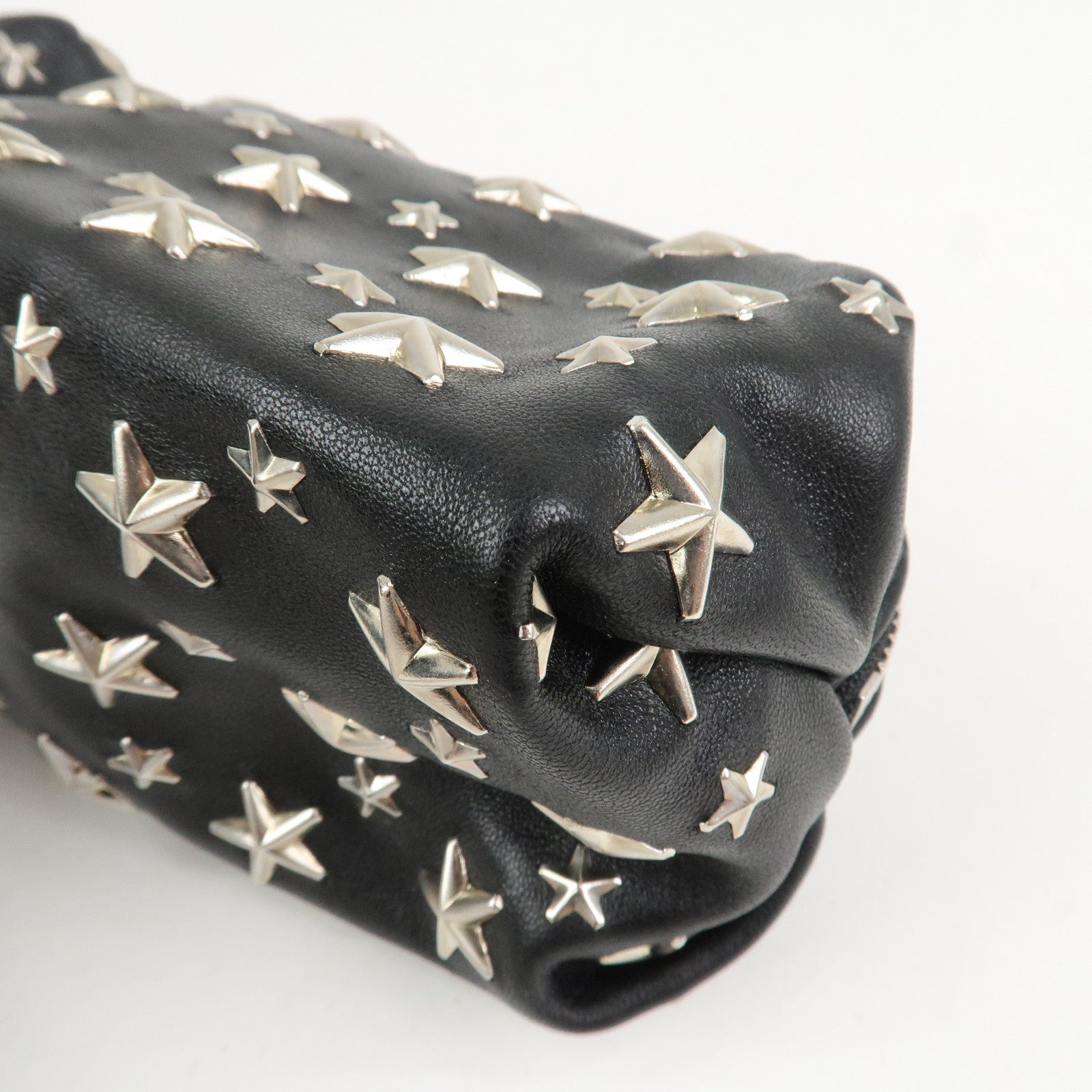 JIMMY CHOO Leather Star Studs Pouch Cosmetic Pouch Makeup Bag Black