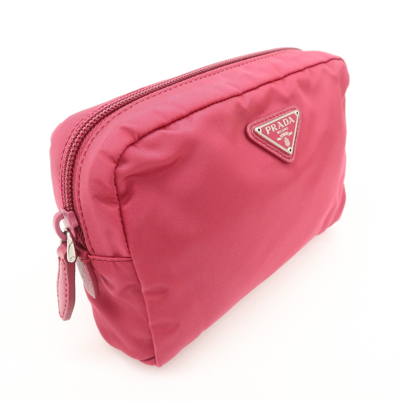 PRADA Triangle Logo Nylon Leather Pouch Pink 1NE693 Used