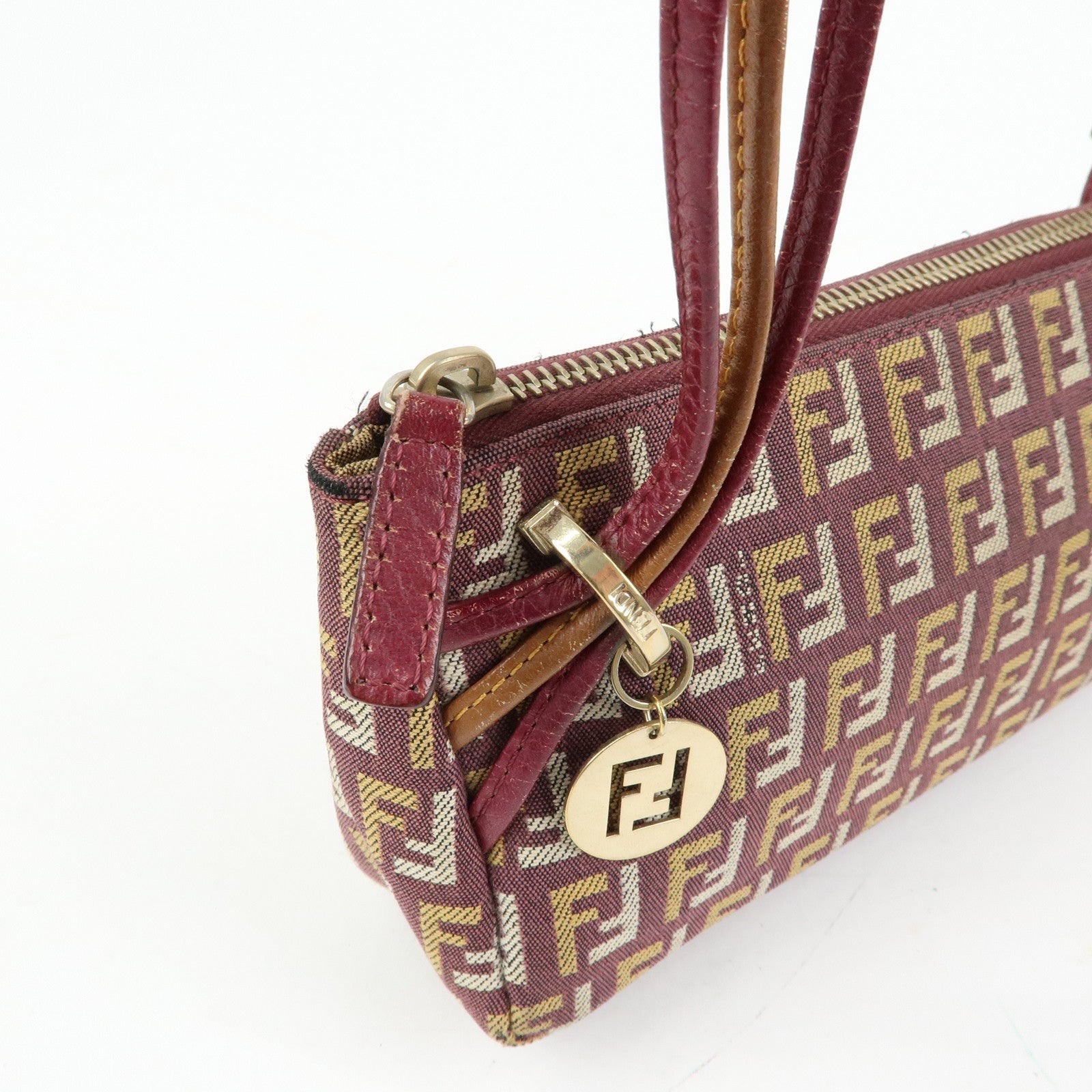 FENDI Zucchino Canvas Leather Hand Bag Pouch Brown 8BR513