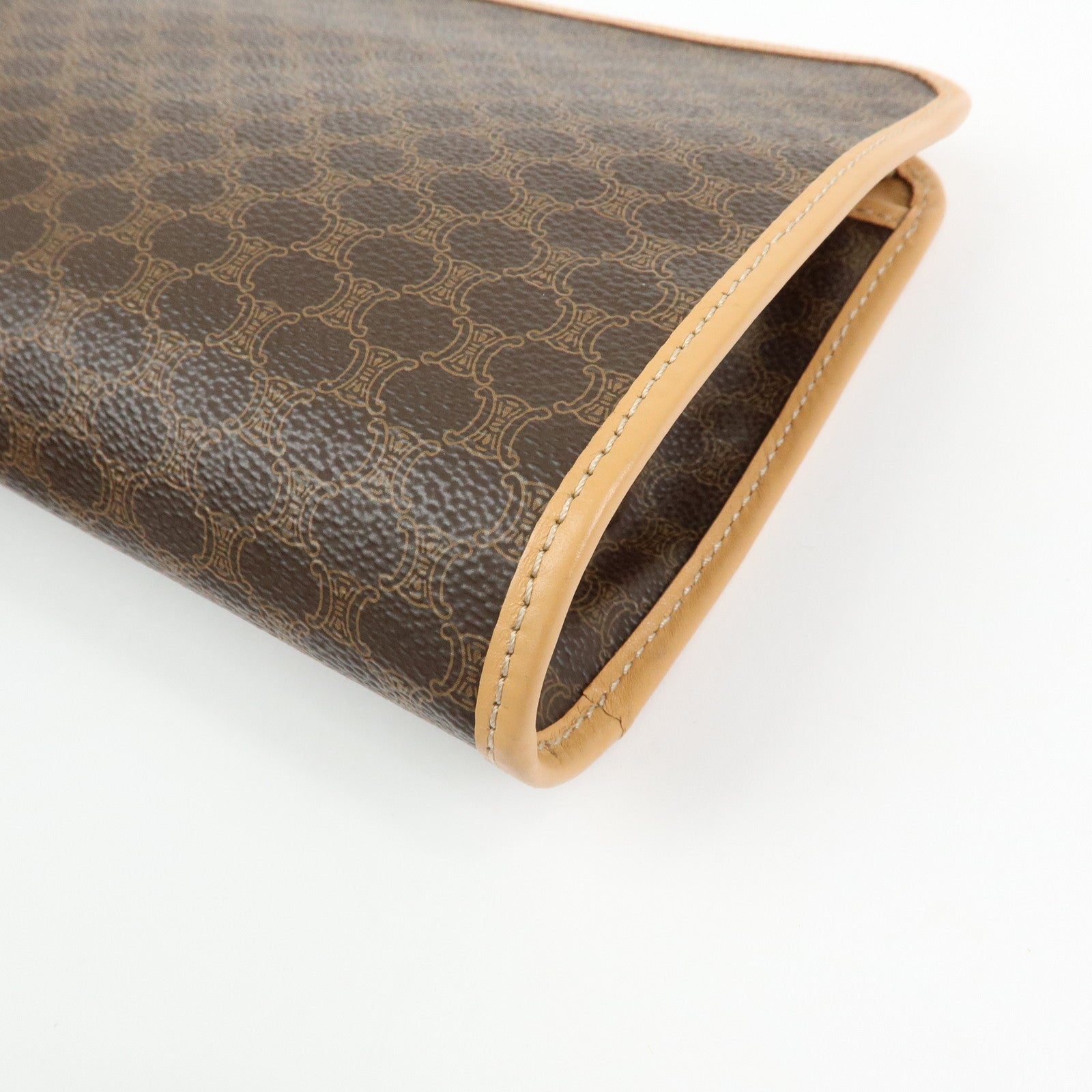 CELINE Macadam PVC Leather Clutch Bag Cosmetic Pouch Brown