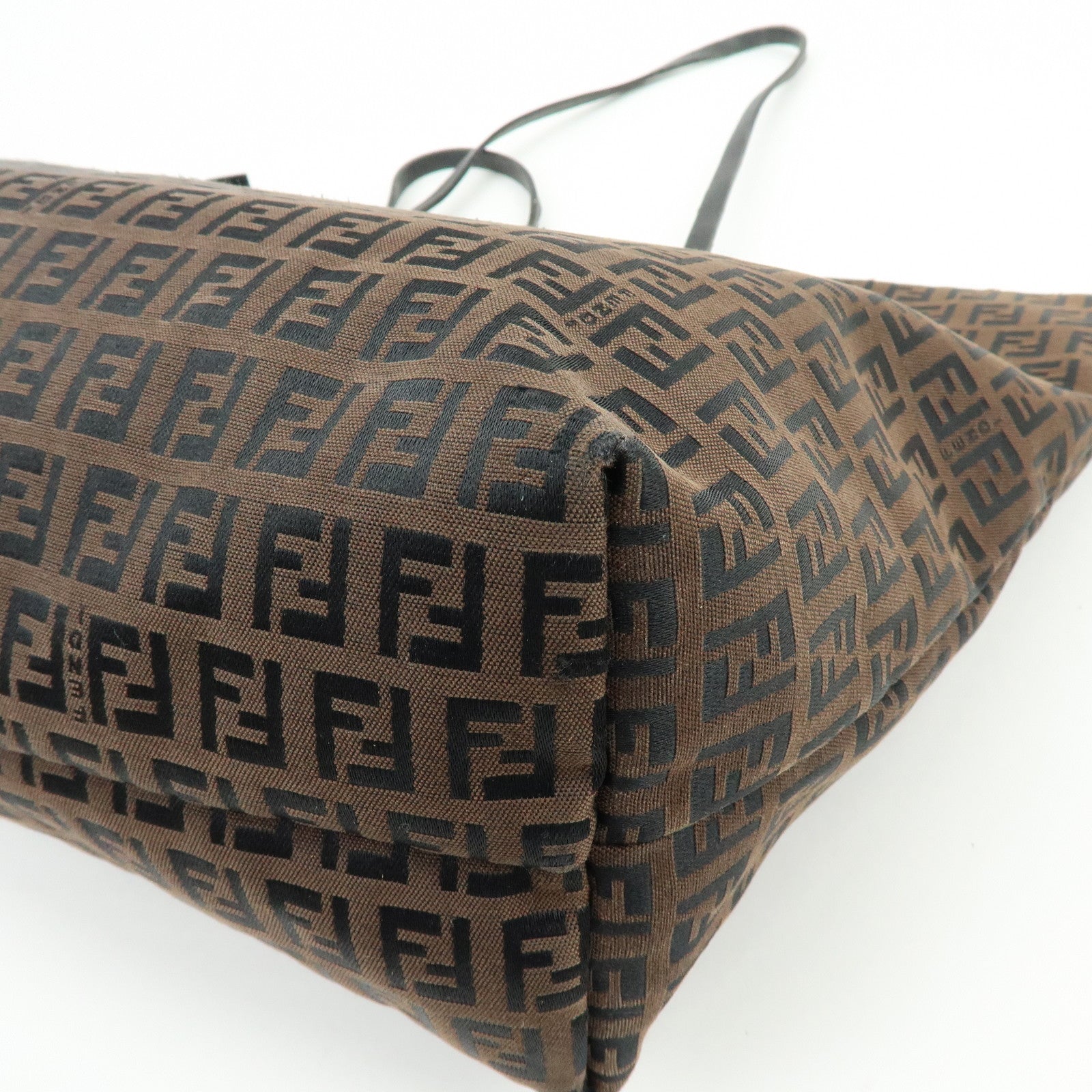 FENDI Zucchino Canvas Leather Tote Bag Shoulder Bag Brown 8BH025