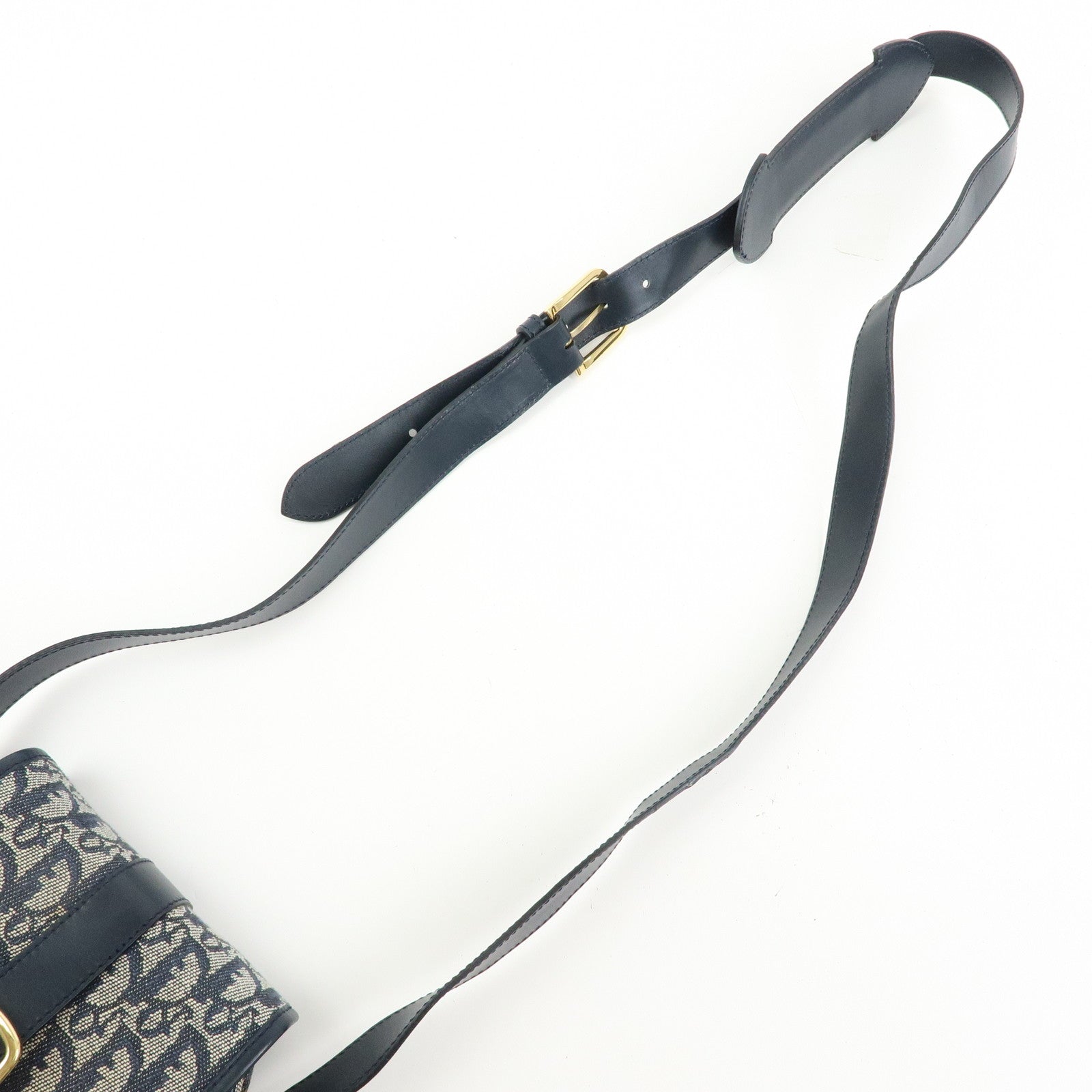 Christian Dior Trotter Jacquard Leather Shoulder Crossbody Bag Navy