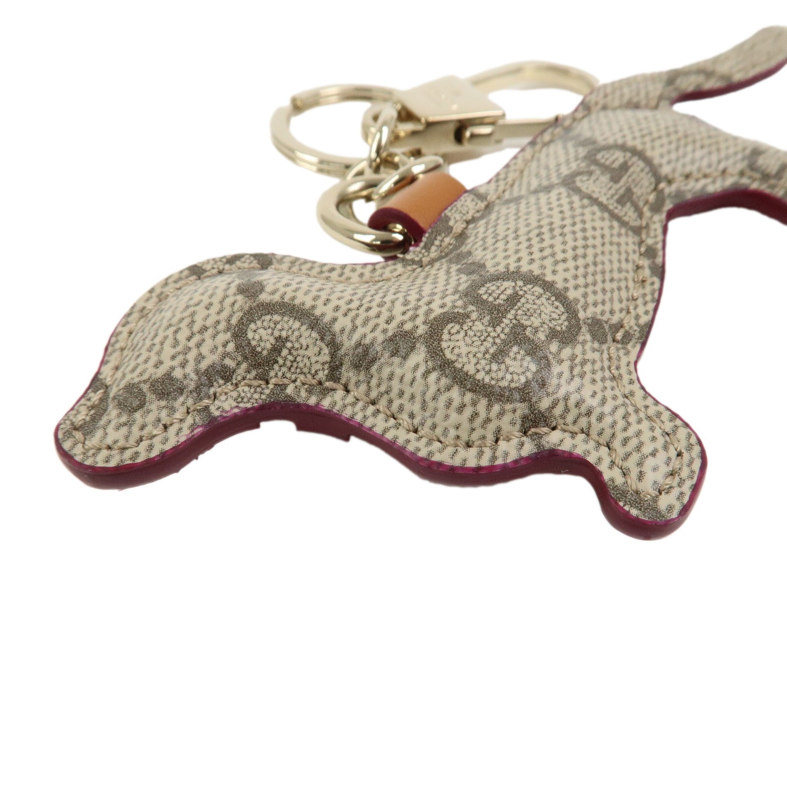 GUCCI GG Emblem Interlocking G Dog Shape Bag Charm Key Chain Beige