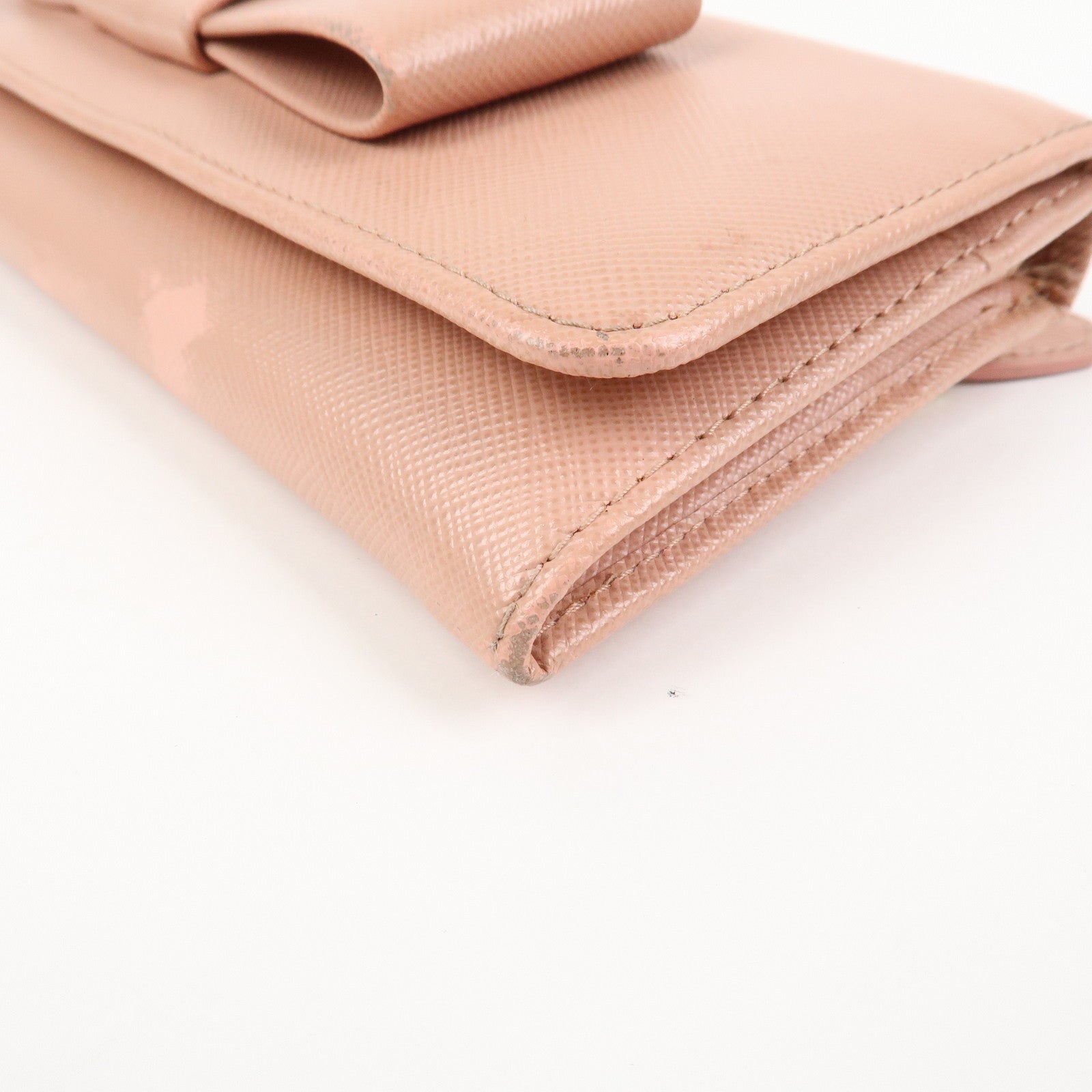 PRADA Logo Saffiano Leather Ribbon Long Wallet Pink 1M1132