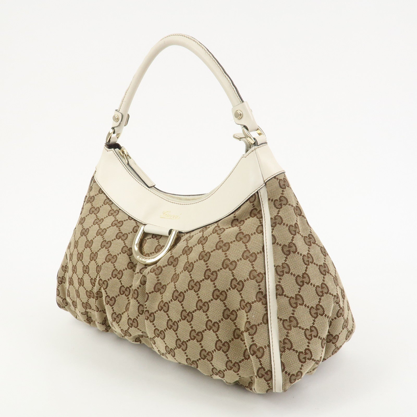 GUCCI Abbey GG Monogram Canvas Leather Shoulder Bag Beige 189833